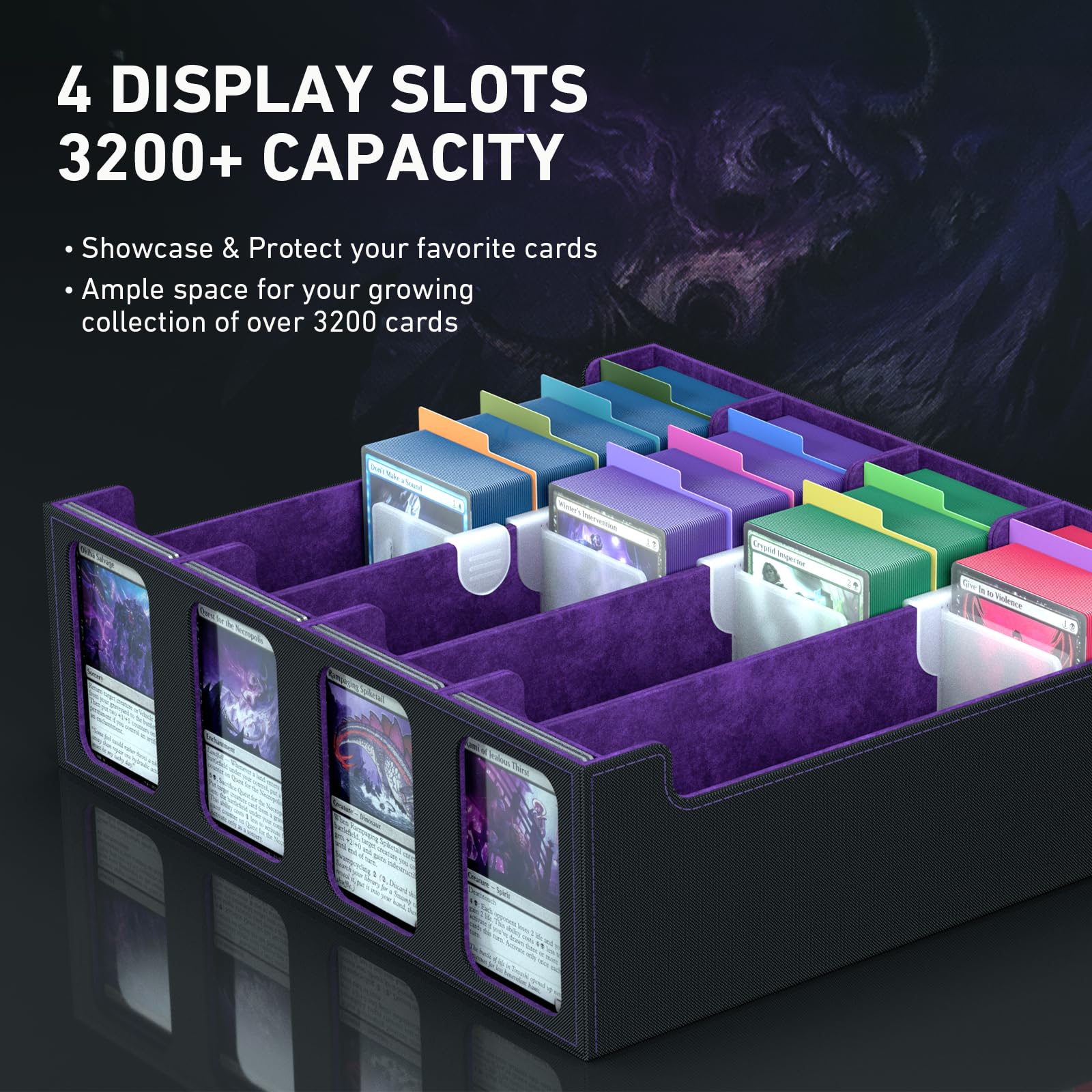 3-Row Trading Card Storage Box, Bulk Cards Case for 2400+ Mtg tcg Magic Playing Game Card Organizer, Commander Deck Box with 3 Supports & 24 Dividers