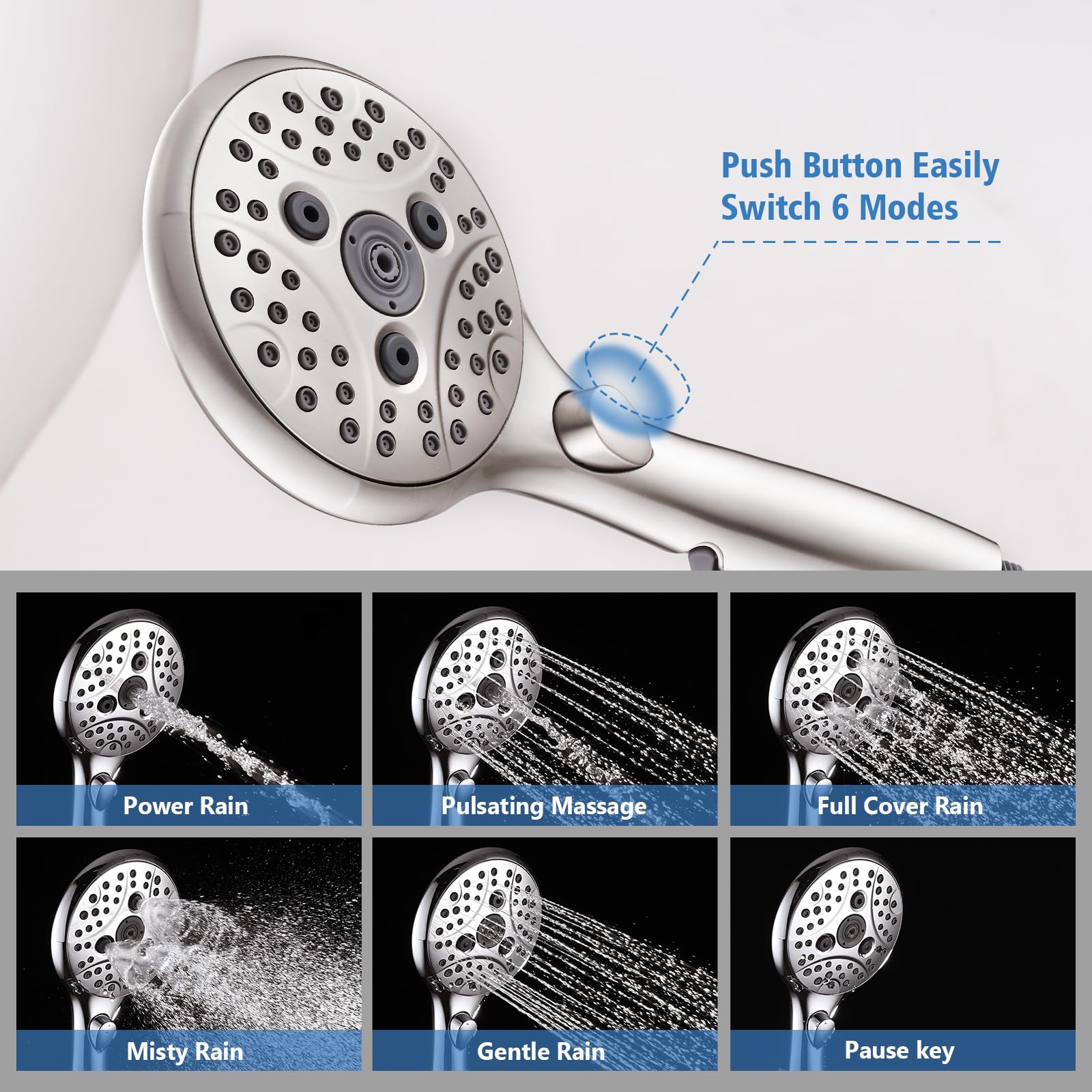PROOX All Metal Tub Spout with Diverter, 6 Settings Hand held Shower with ON/Off Pause Switch, Bathtub Faucet with Sprayer Brushed Nickel