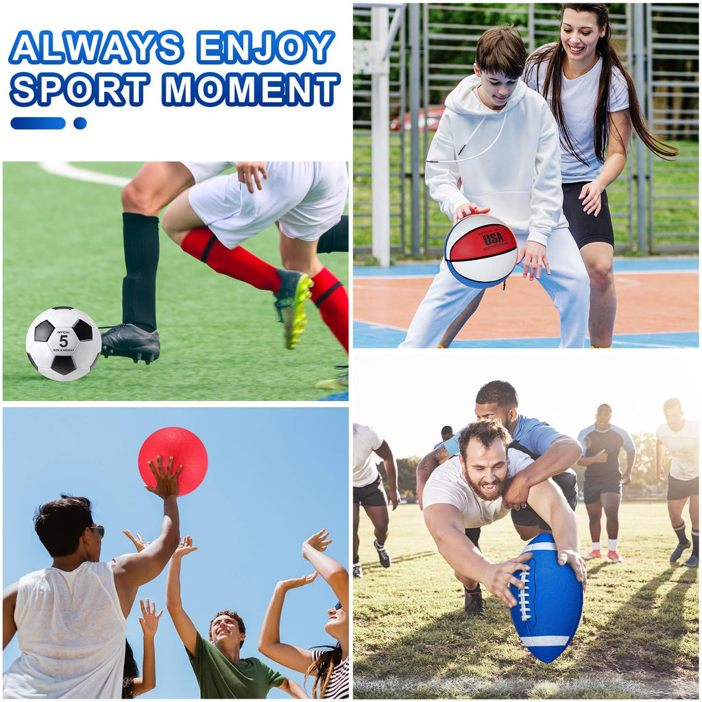 Lenwen 4 Pcs Sports Balls Set for Teen Adult, Include Official Size Basketball Soccer Football Playground Ball Pump Equipment Bag Ball Gifts Back to School