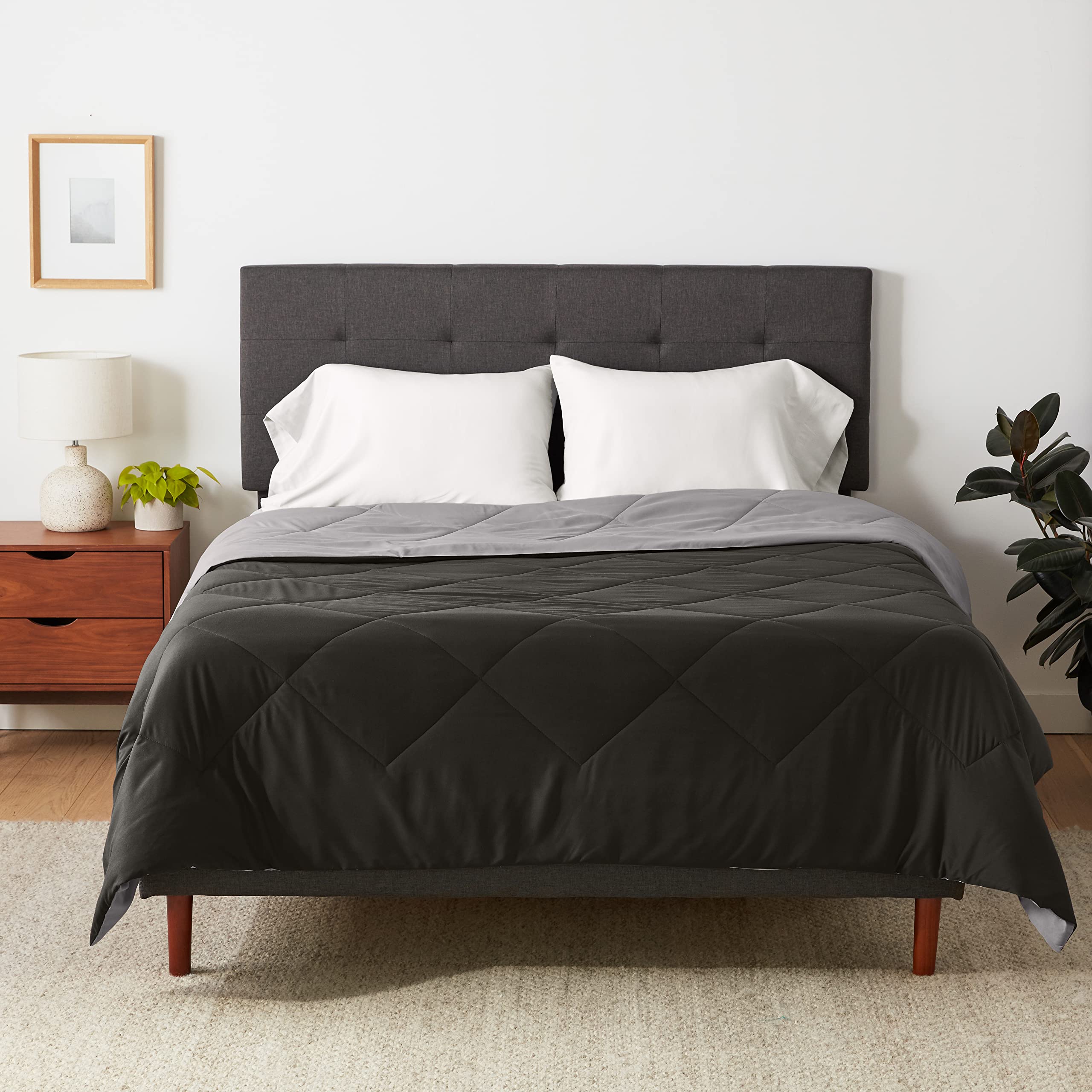 Amazon Basics Reversible Lightweight Microfiber All Season Comforter Blanket, Twin/Twin XL, Burgundy/Grey (Pack of 2)
