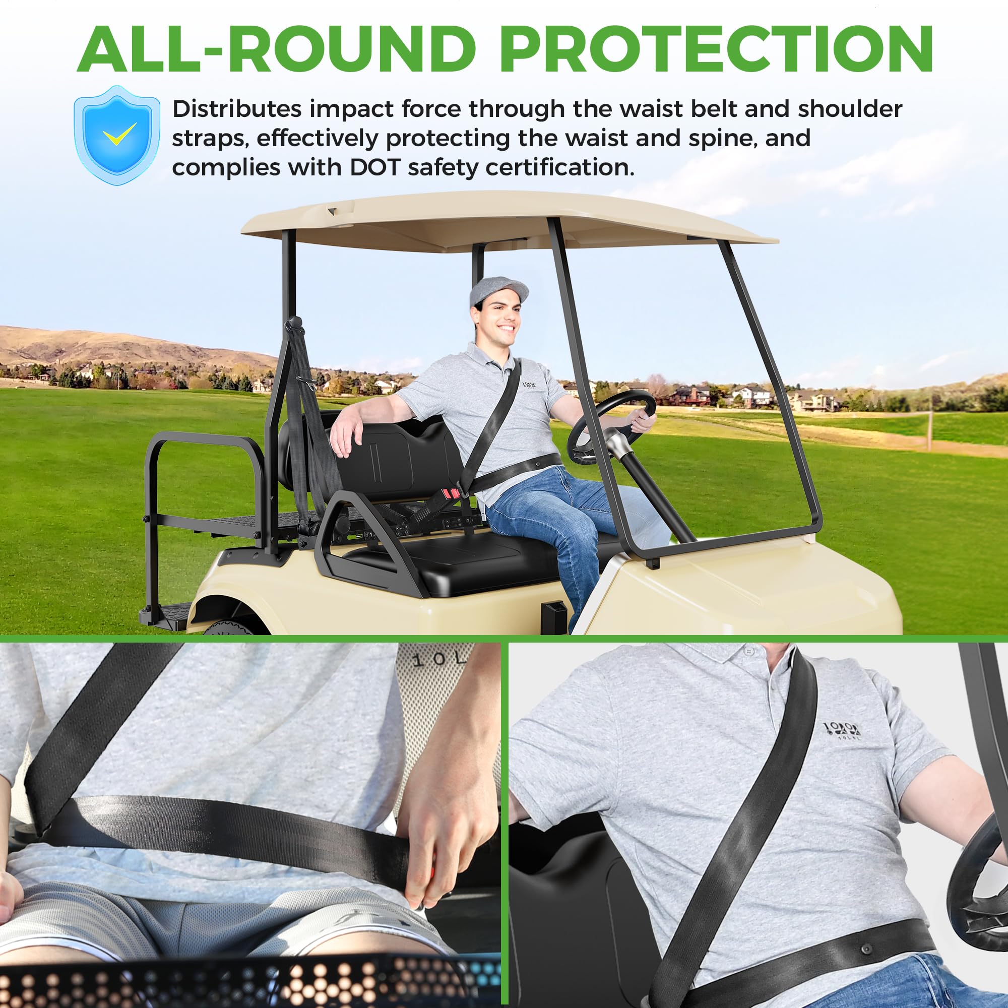 10L0L 4 Passenger (2+2) Golf Cart Seat Belt Kit for EZGO, Yamaha, Club Car, Fits Front Rear Seat, with Bracket