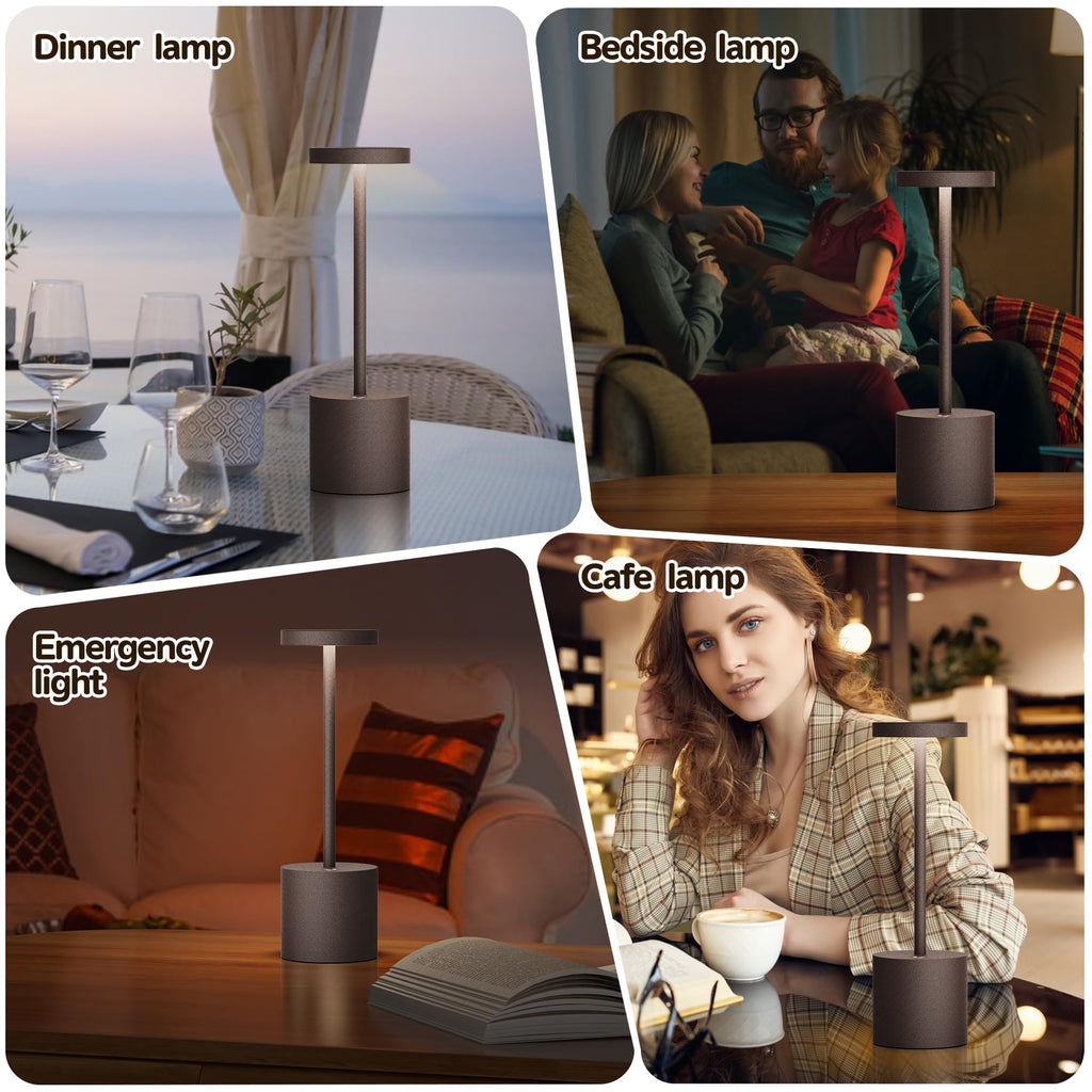 2Pack Cordless Table Lamp, Rechargeable LED Battery 5000mAh Metal USB Portable Powered Desk Lamp, 3 Levels Brightness Light for Restaurants Outdoor (2pack 10.25in Titanium)