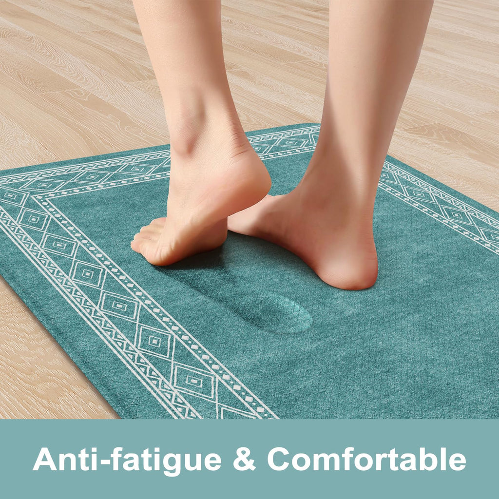 KIMODE Anti Fatigue Kitchen Mats 17"x47"+17"x29", Farmhouse Kitchen Rugs Sets of 2, Cushioned Non Skid Kitchen Mats for Floor, Comfort Kitchen Floor Mats for Sink Laundry Desk Black