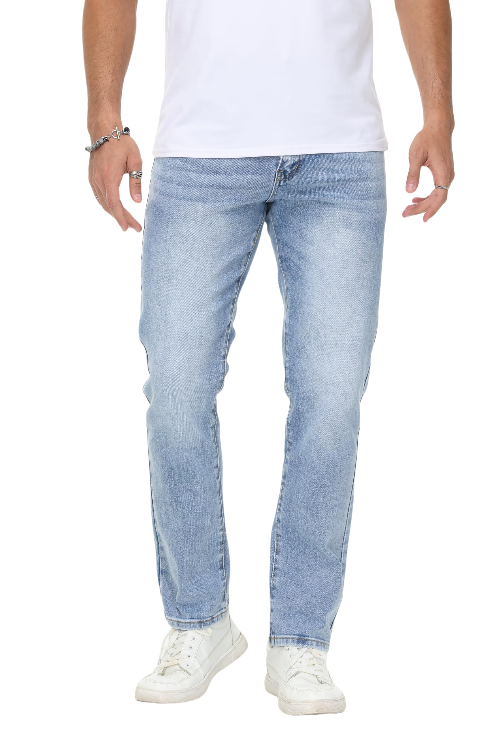 MZNBURAM Men's Stretch Regular Fit Straight-Leg Cotton Fashion Comfort Flex Waist Denim Pants Jeans