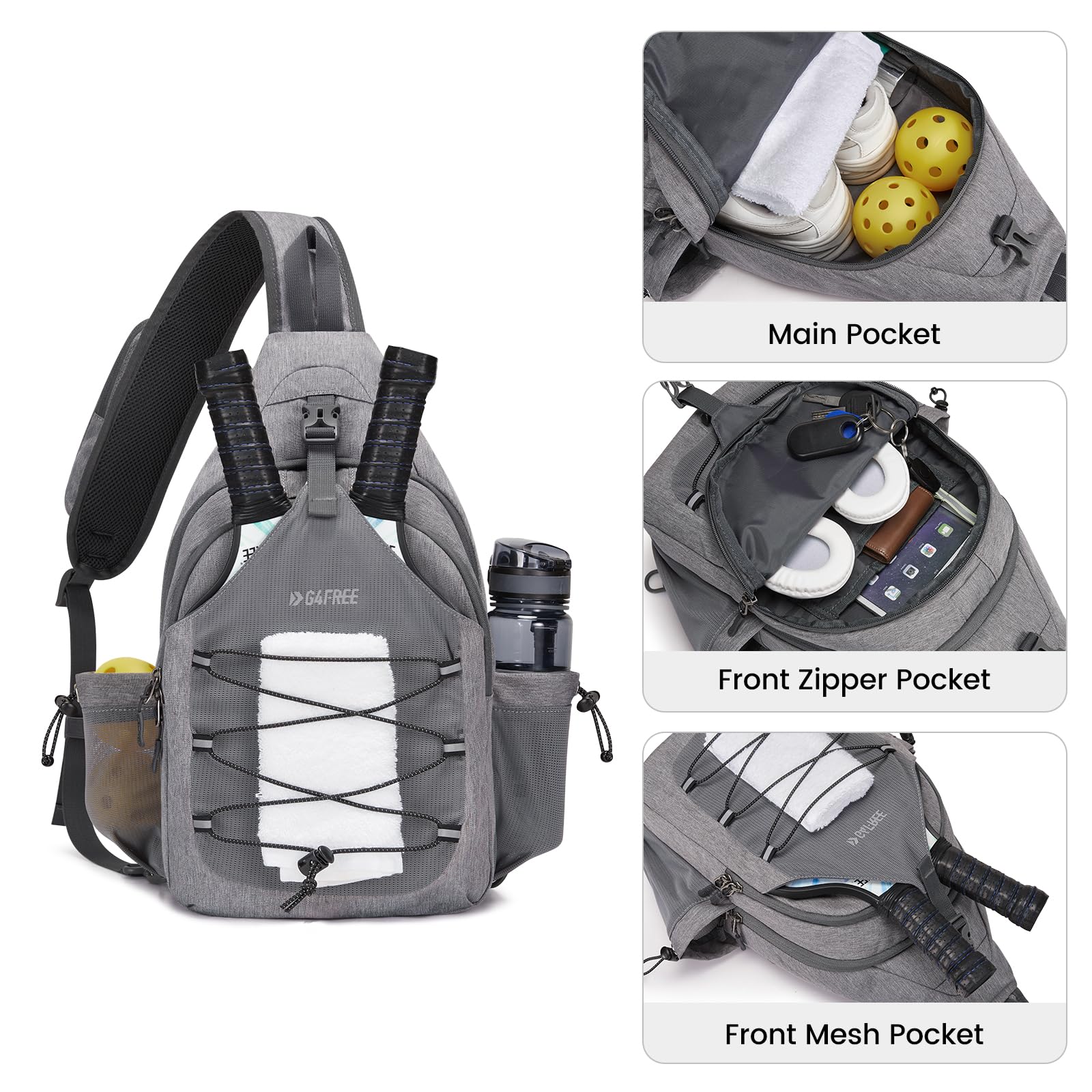 G4Free Pickleball Bag, Crossbody Sling Bag for Men Women, Pickleball Backpack, Pickle Ball Paddle Bag Gifts for Sports