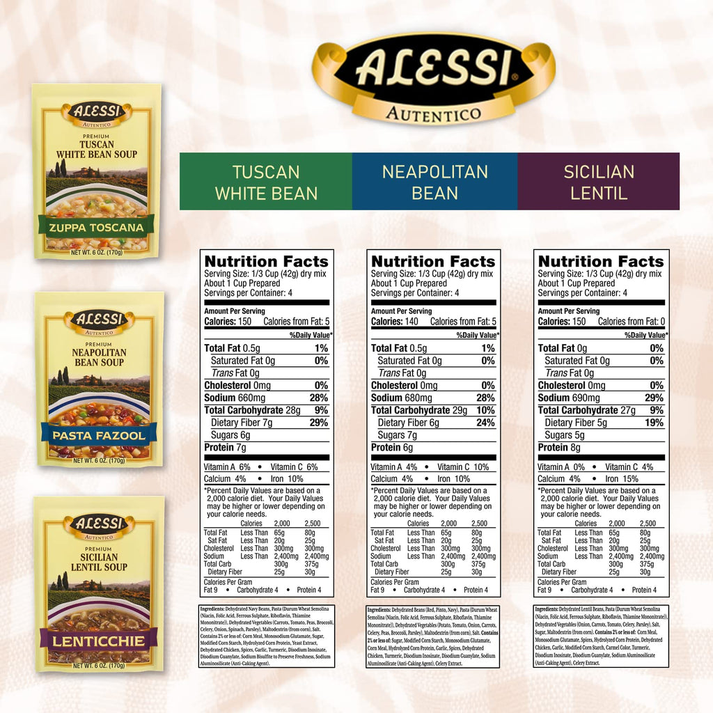 Alessi Autentico Premium Soups, Traditional Flavors, 6oz (Chicken Noodle, Pack of 6)