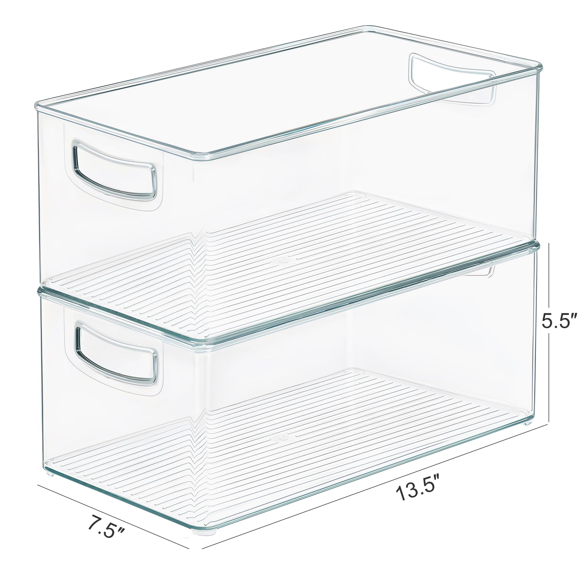 Heyuzb 2 Pack Clear Freezer Organizer Bins Stackable Storage Bins with Side Handles for Kitchen Pantry Cabinet Organzation and Storage