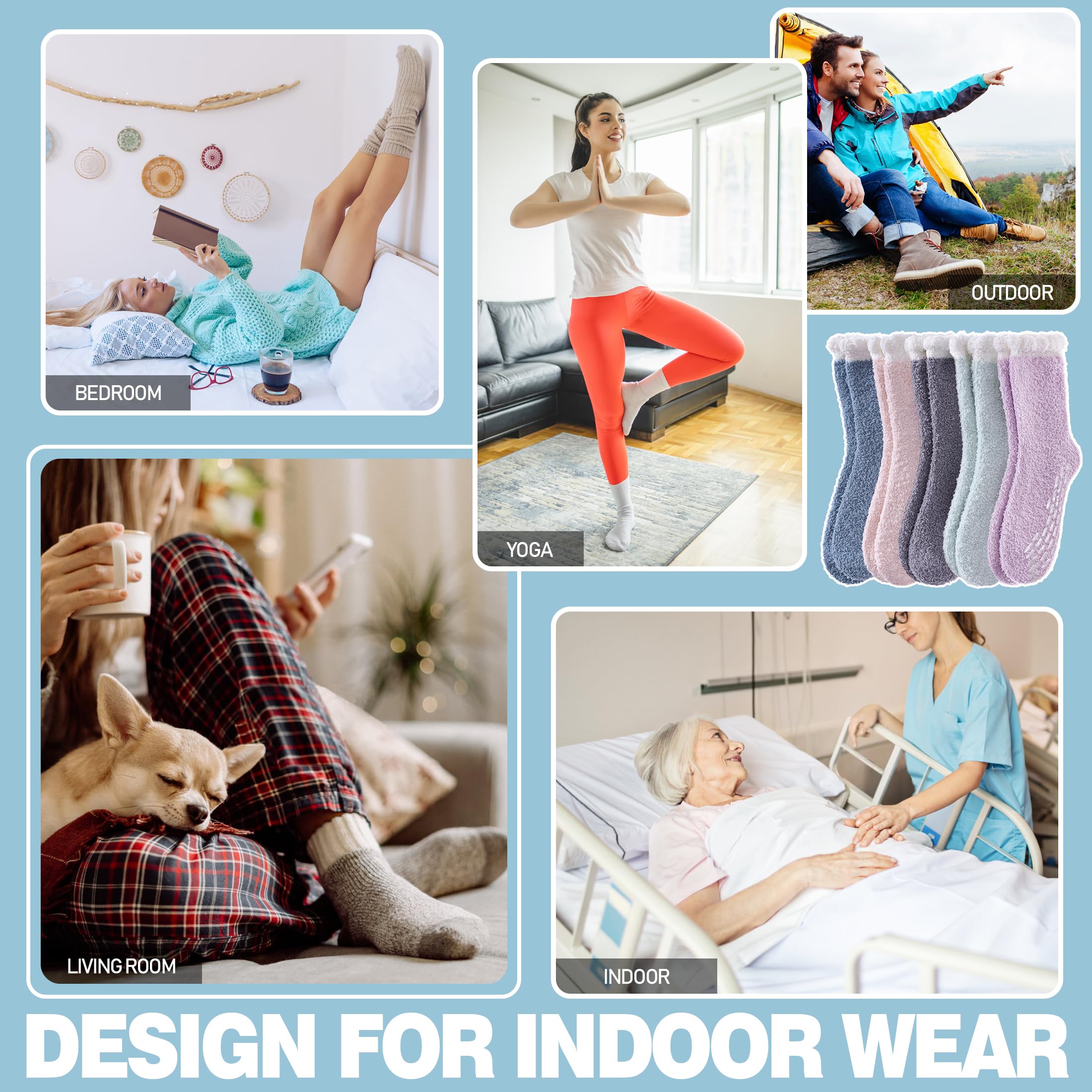Yebing Non Slip Hospital Socks for Women with Grips Fuzzy Cozy Anti Skid Slipper Socks Winter Warm Soft Fluffy Sleep Socks