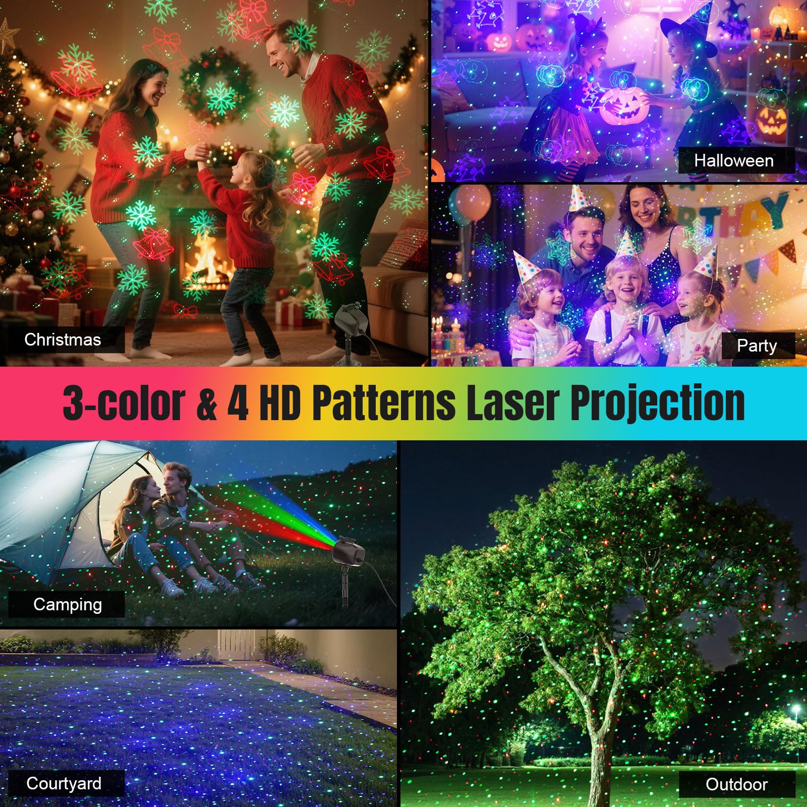 Easter Laser Lights Projector Outdoor with 4 Dynamic Slides, 2-in-1 Moving RGB Firefly Laser Lights with Remote,Timer, Landscape Holiday Porjector for Window Wall