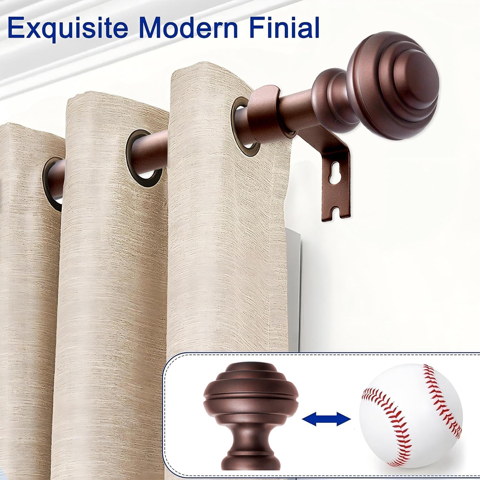 Curtain Rods for Windows 48-84 inch,3/4 inch Heavy Duty Adjustable Decorative Curtain Rod with Modern Finials,Window Rods for Bedroom, Living Room,Patio and Kitchen
