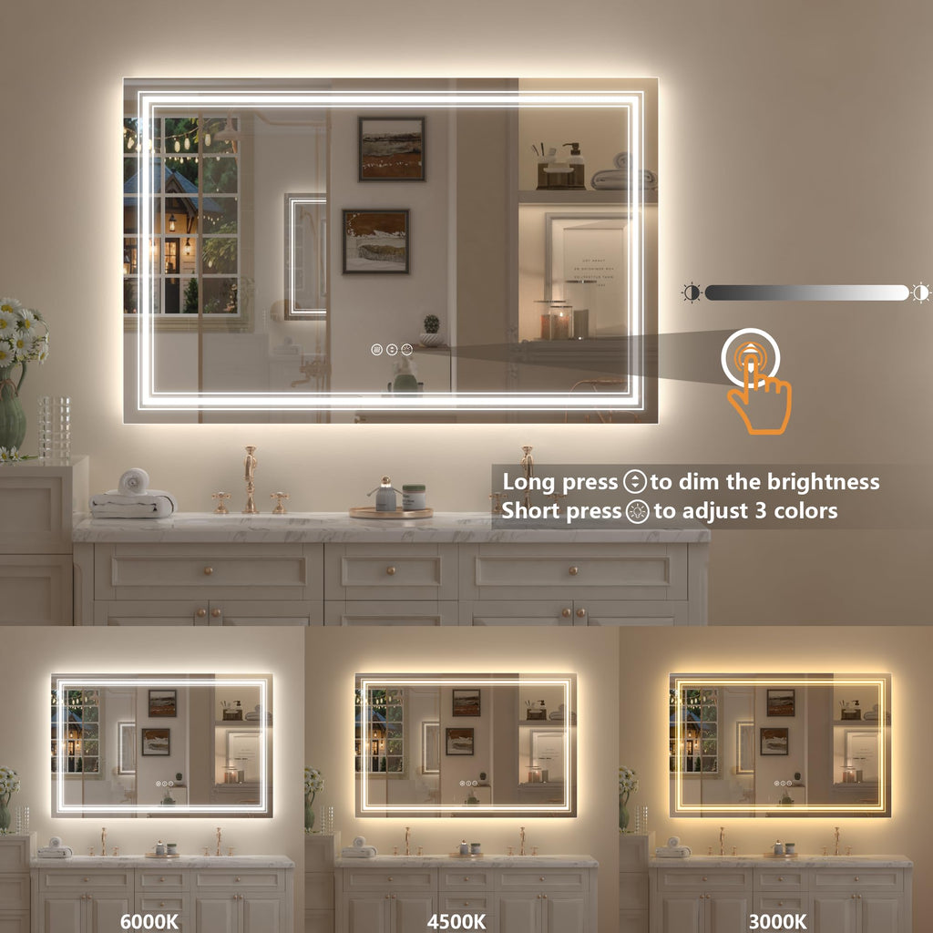 20x28 LED Bathroom Mirror, Vanity Mirror with Lights, Backlit and Front lit Mirror for Wall, Dimmable, Anti-Fog, Shatterpoof, Memory (Horizontal/Vertical)