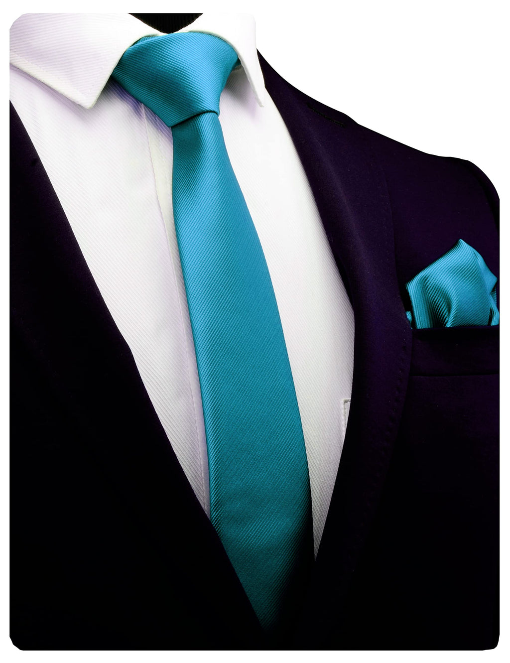 GUSLESON 2.4" Slim Necktie and Handkerchief Set For Men Solid Skinny Tie Set