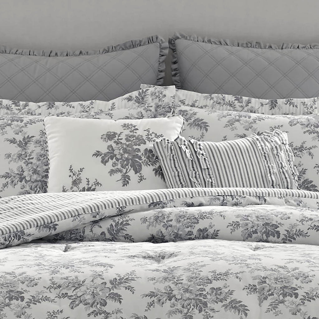 Laura Ashley - Duvet Set, Super Soft & Cozy Bedding, Includes Matching Shams & Bonus Throw Pillow Covers, Coquette Room Decor (Hope Patchwork Blue, Twin)