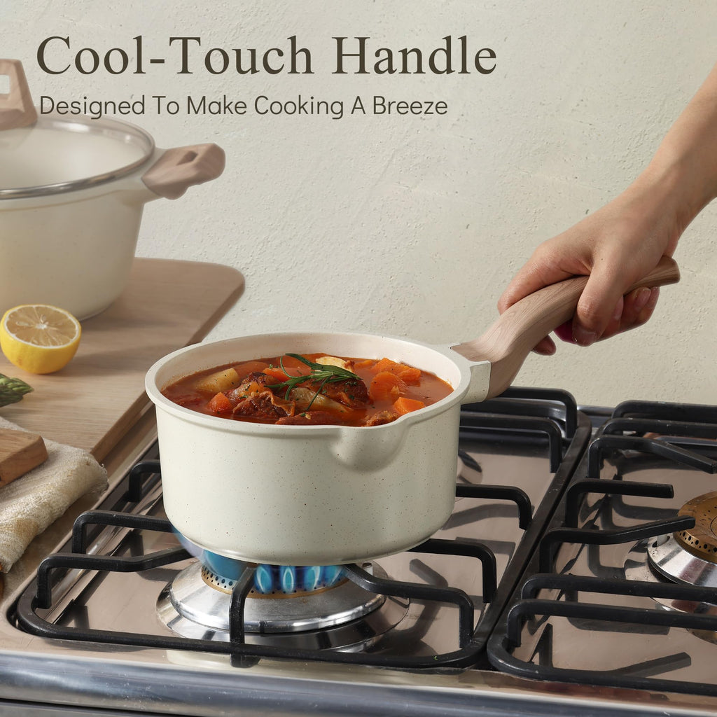 CAROTE 1.5Qt & 3.0Qt Sauce Pan Sets with Lid Cooking Pots Nonstick Saucepans Cookware Set with Pour Spout Small Kitchen Pot, Induction Comptable, Easy to Clean, PFOA FREE (Classic Granite)