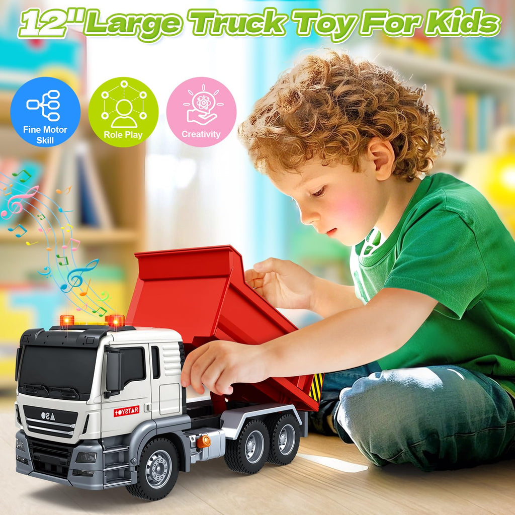 Bstoyder Kids Toys for 3 4 5 6 7 8 Years Old Boys, 15" Crane Truck Toy with Lights, Sounds, Toddler Friction Powered Truck Vehicle Toy for Boys Girls Birthday Gifts