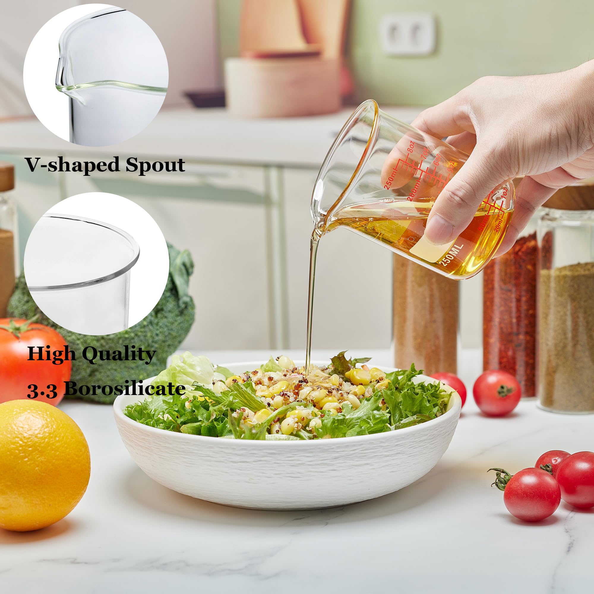 High Borosilicate Glass Measuring Cup-V-Shaped Spout，Glass Measuring Beaker for Kitchen or Restaurant, Easy to Read, 30 ML (1 Oz)-Pack of 2