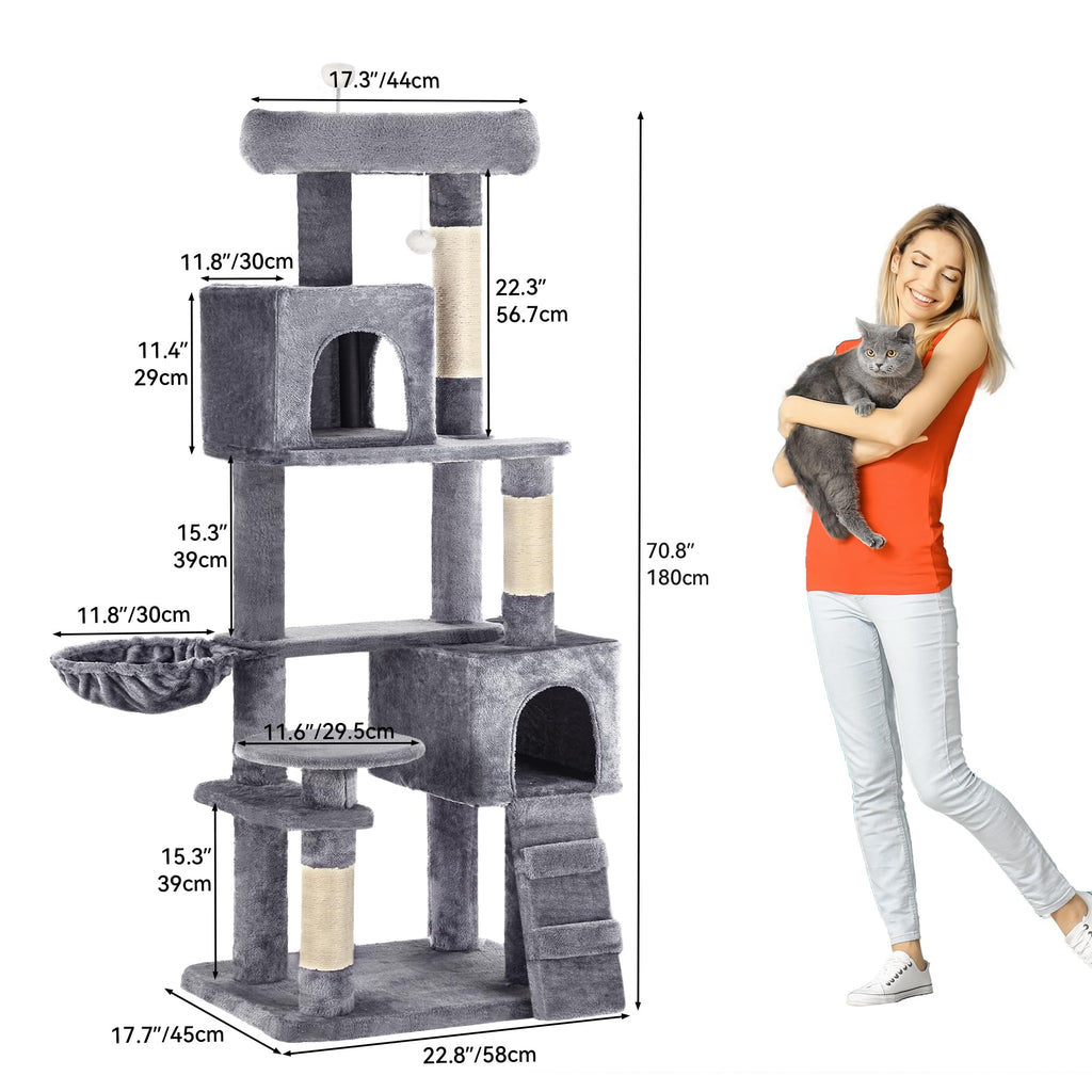 YITAHOME 44in Multi-Level Cat Tree for Indoor Kittens, Cat Furniture with Scratch Posts, Window Padded Plush Perch, Comfortable Hammock, and Interactive Pompoms, Beige