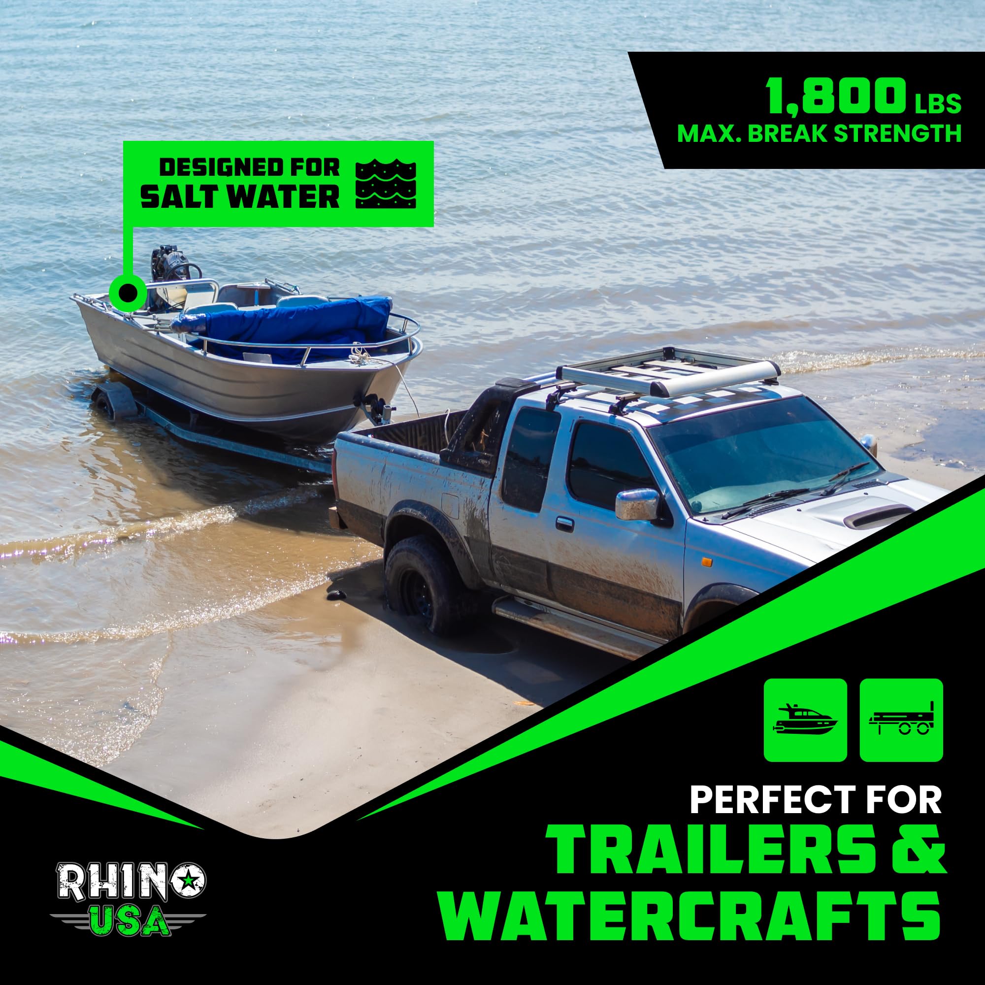 Rhino USA Boat Trailer Straps (2-Pack) - Heavy Duty 2 Inch x 48 Inch Boat Tie Down Straps to Trailer - Ultimate Adjustable Transom Tie Down Straps for Trailering Safety with Boat, Jet Ski, & More!