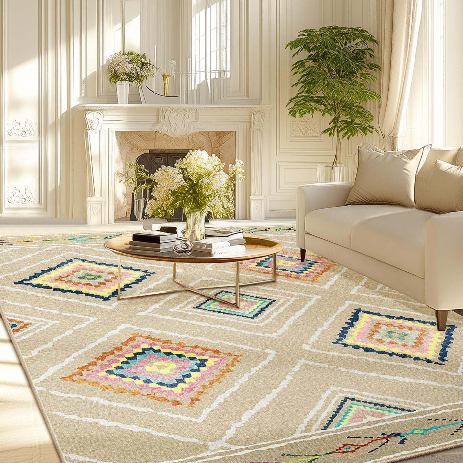 BESTSWEETIE Area Rug 2x3 Rug Machine Washable Non-Slip Low Pile Print Pattern Western Rug for Living Room Bedroom Entryway Tribal Series-Abstract/Cowhide