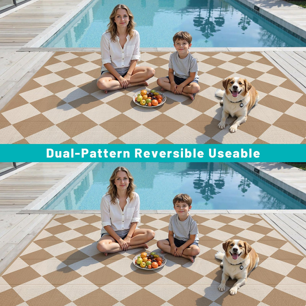 HEBE Checkered Outdoor Rug Waterproof 5x8, Reversible Plastic Straw Rug RV Camping Rug, Indoor Outdoor Patio Mat Clearance, Outside Carpet for Porch,Deck,Camper,Balcony,Backyard,Picnic