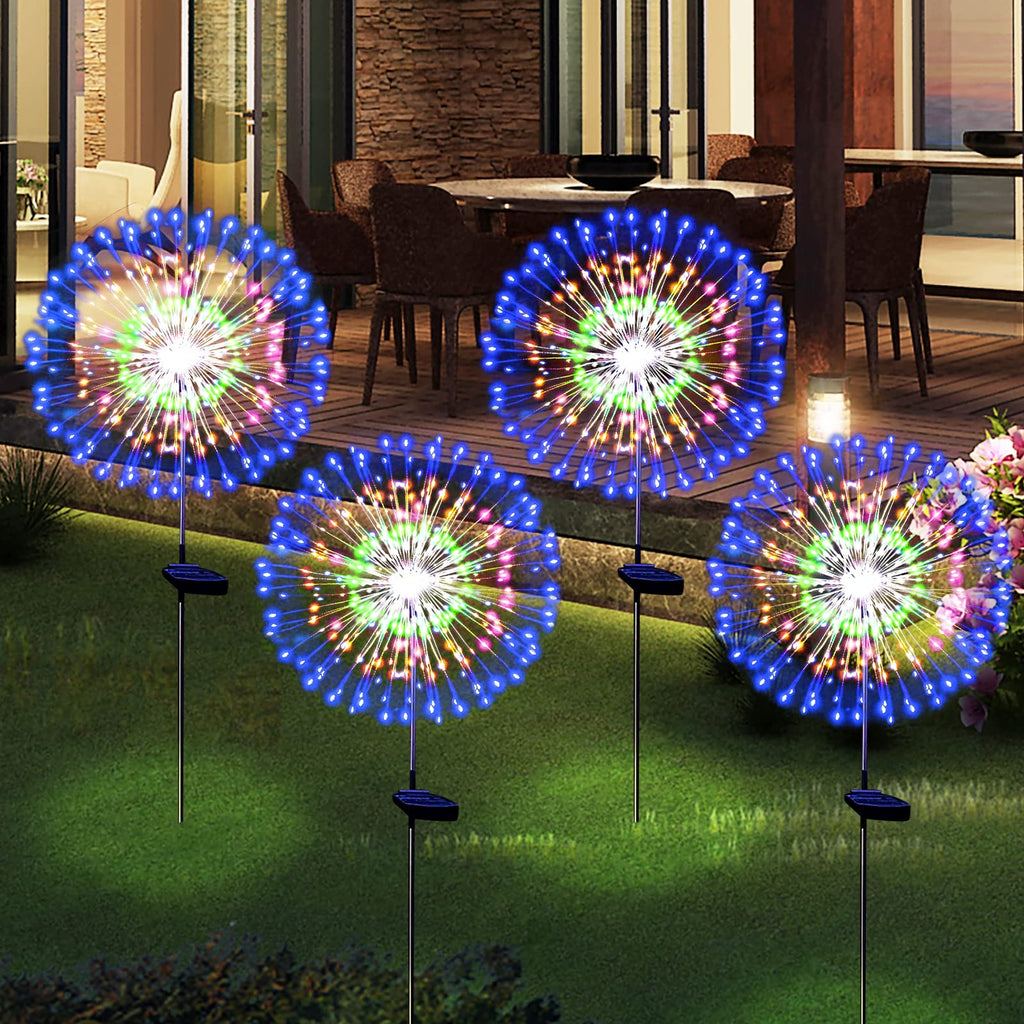 Solar Garden Firework Lights Outdoor Waterproof, 2 Pack Solar Powered Art Stake Twinkle Lighting for Outside Decor, 120 LED Sparklers String Lights for Yard Pathway Decorations(White)