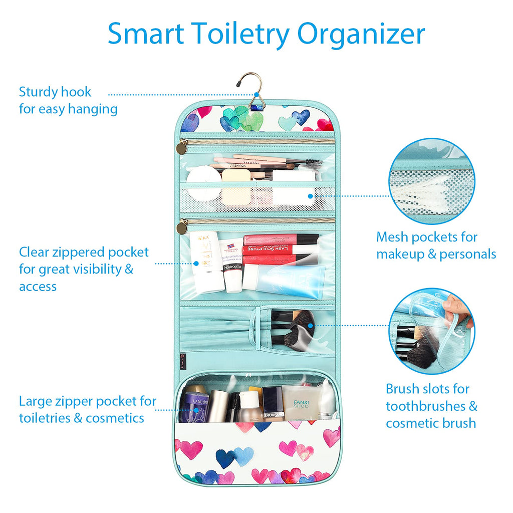 FINTIE Portable Toiletry Cosmetic Travel Bag, Large Water Resistant Hanging Makeup Organizer Storage Pouch Case for Women Girls (Blooming Hibiscus)