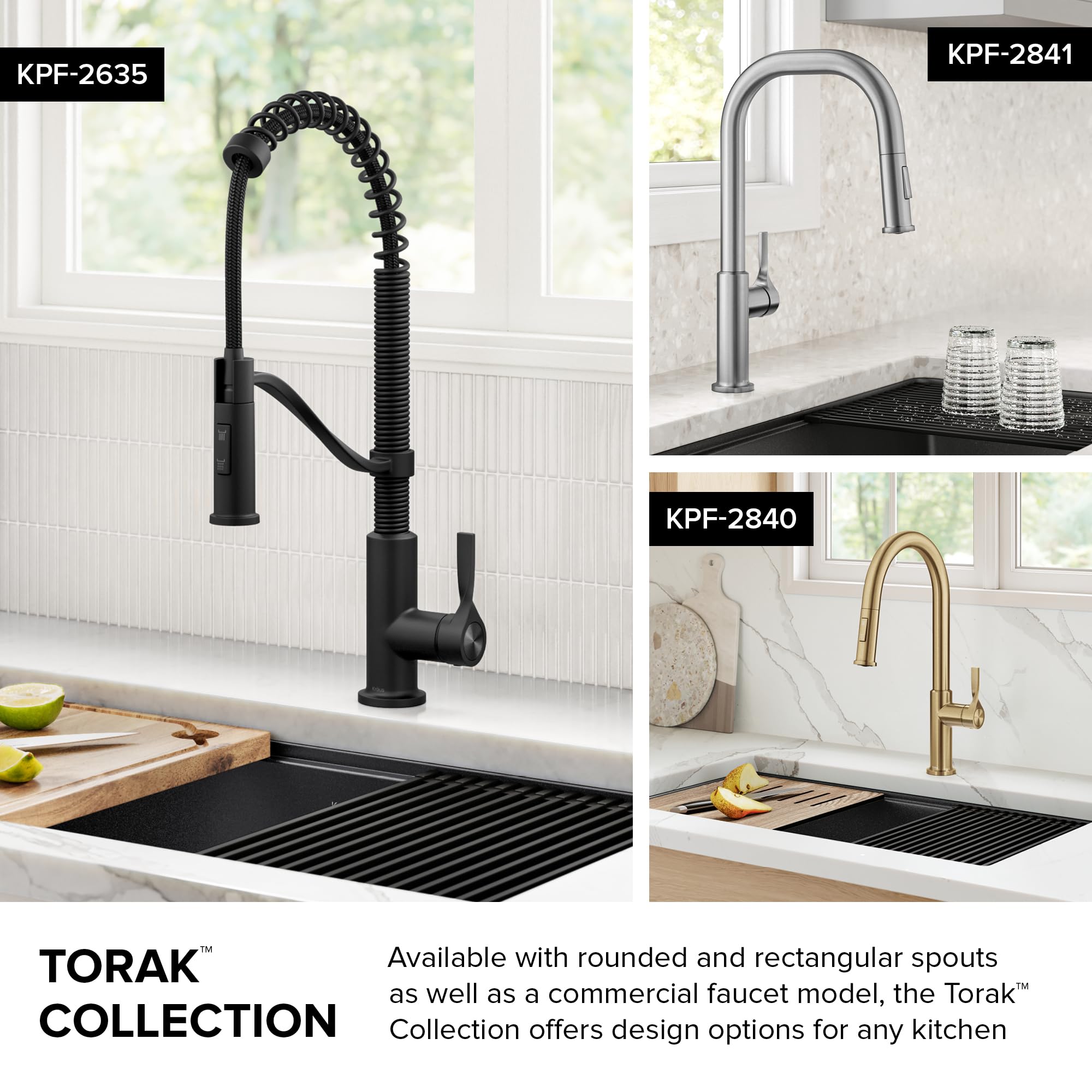 KRAUS Torak Pull Down Kitchen Faucet in Matte Black with Commercial Style Spring Spout, 2 Function Sprayer, Pre-Attached Water Lines, and Mounting Hardware, KPF-2635MB