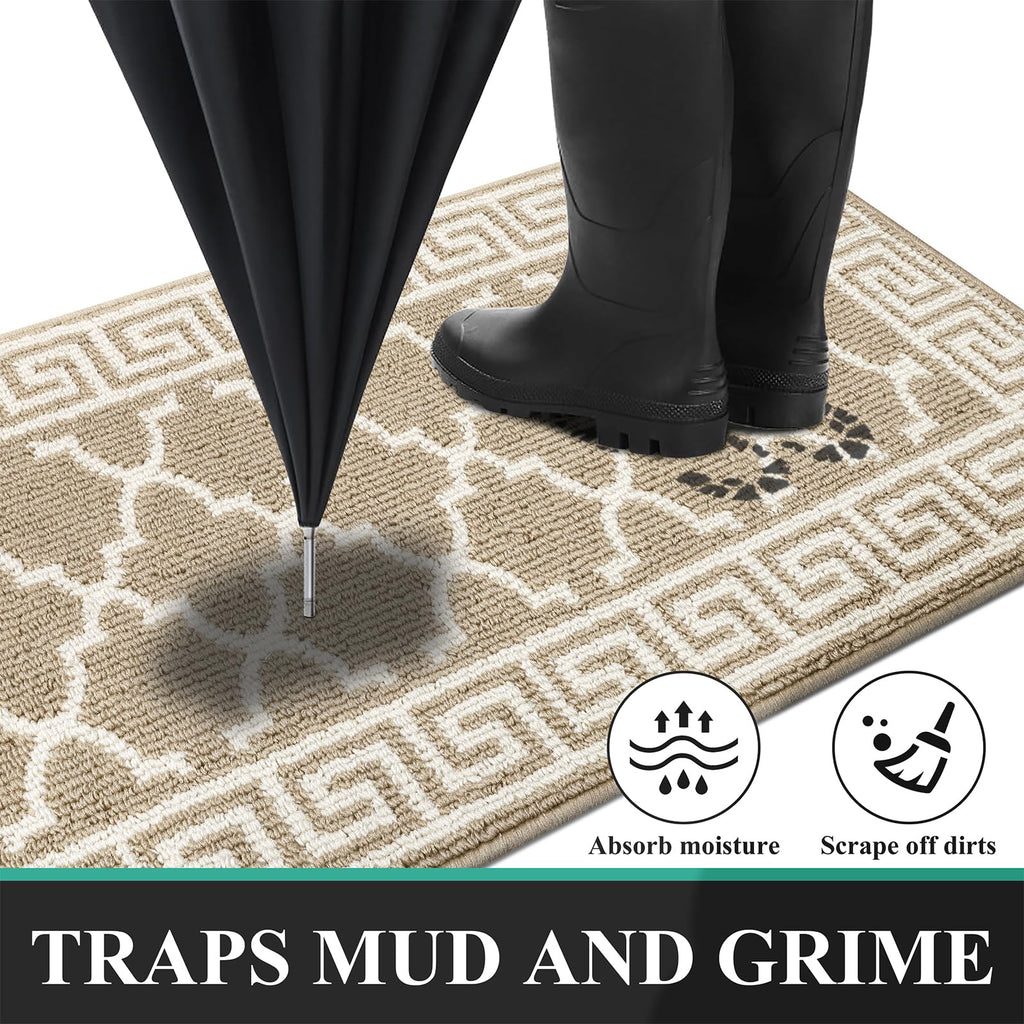 Pauwer Door Mat Indoor Entrance 20"x60" Absorbent Dirt Trapper Welcome Mats for Front Door Washable Entryway Rugs Ultra Thin Doormat Non Slip Runner Rugs for Hallway Kitchen Laundry Room, Beige