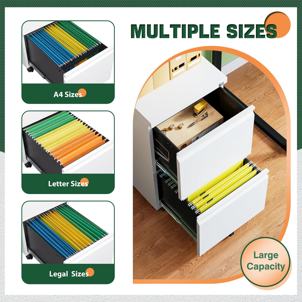 Letaya 3 Drawer Mobile File Cabinet with Lock,Under Desk Metal Small Filing Cabinets for Home Office Organizer Letters/Legal/A4(Fully Assembled Except Wheels-Black)
