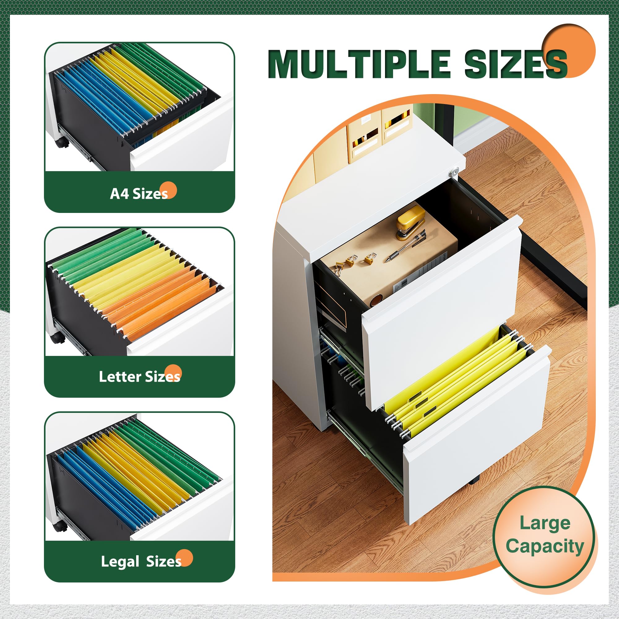 Letaya 3 Drawer Mobile File Cabinet with Lock,Under Desk Metal Small Filing Cabinets for Home Office Organizer Letters/Legal/A4(Fully Assembled Except Wheels-Black)
