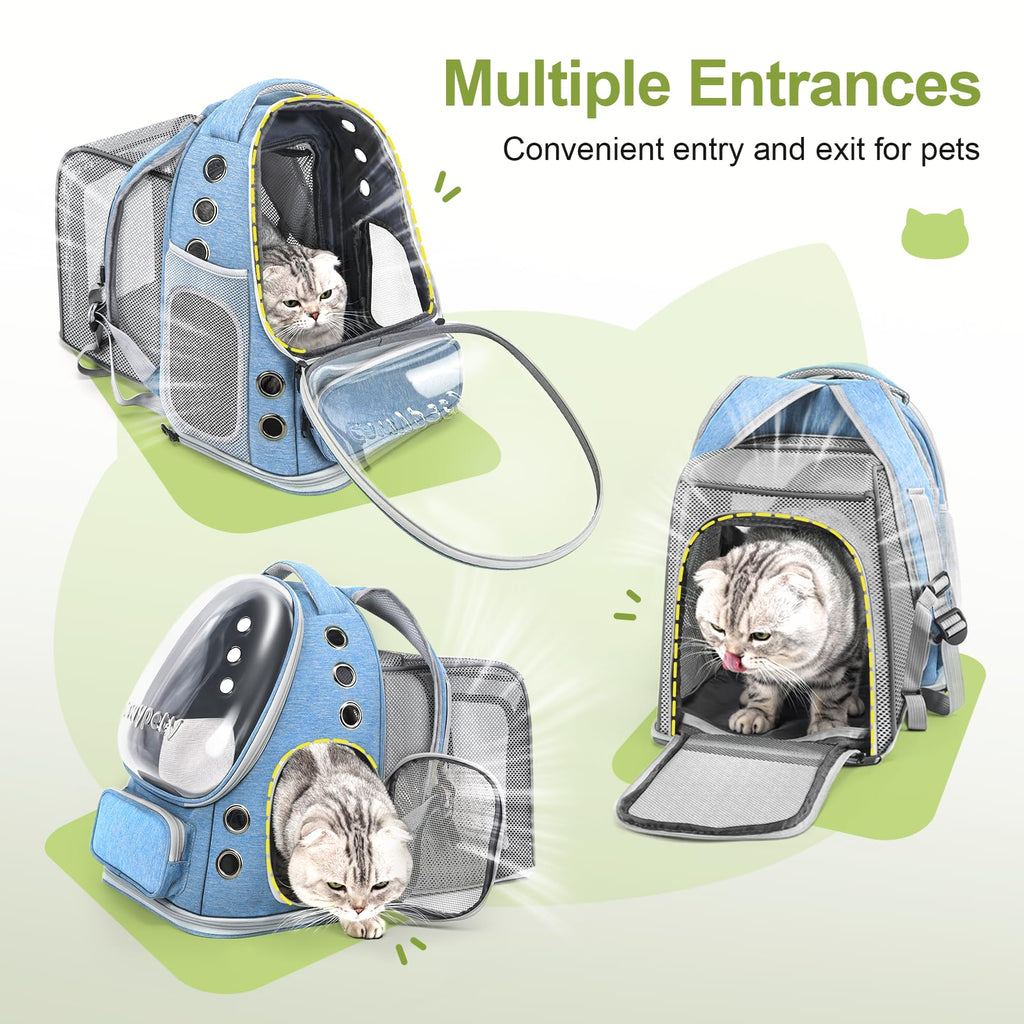 Cawypety Cat Backpack Carrier, Breathable Cat Carrier Large Space Bubble Pet Backpack for Kitty Small Dog up to 12lbs, Transparent & Foldable Pet Carrier for Travel Hiking (Black