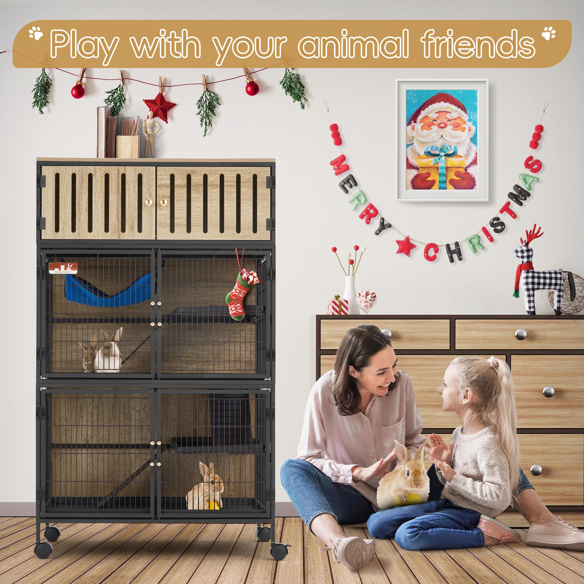 Fragess Metal Large Guinea Pig Cages 5 Levels, 60" H Rolling Ferret Cage with Removable Ramps & Double Door, Cages with Locker, Squirrel Cage Christmas Decoration Pet Crate Furniture