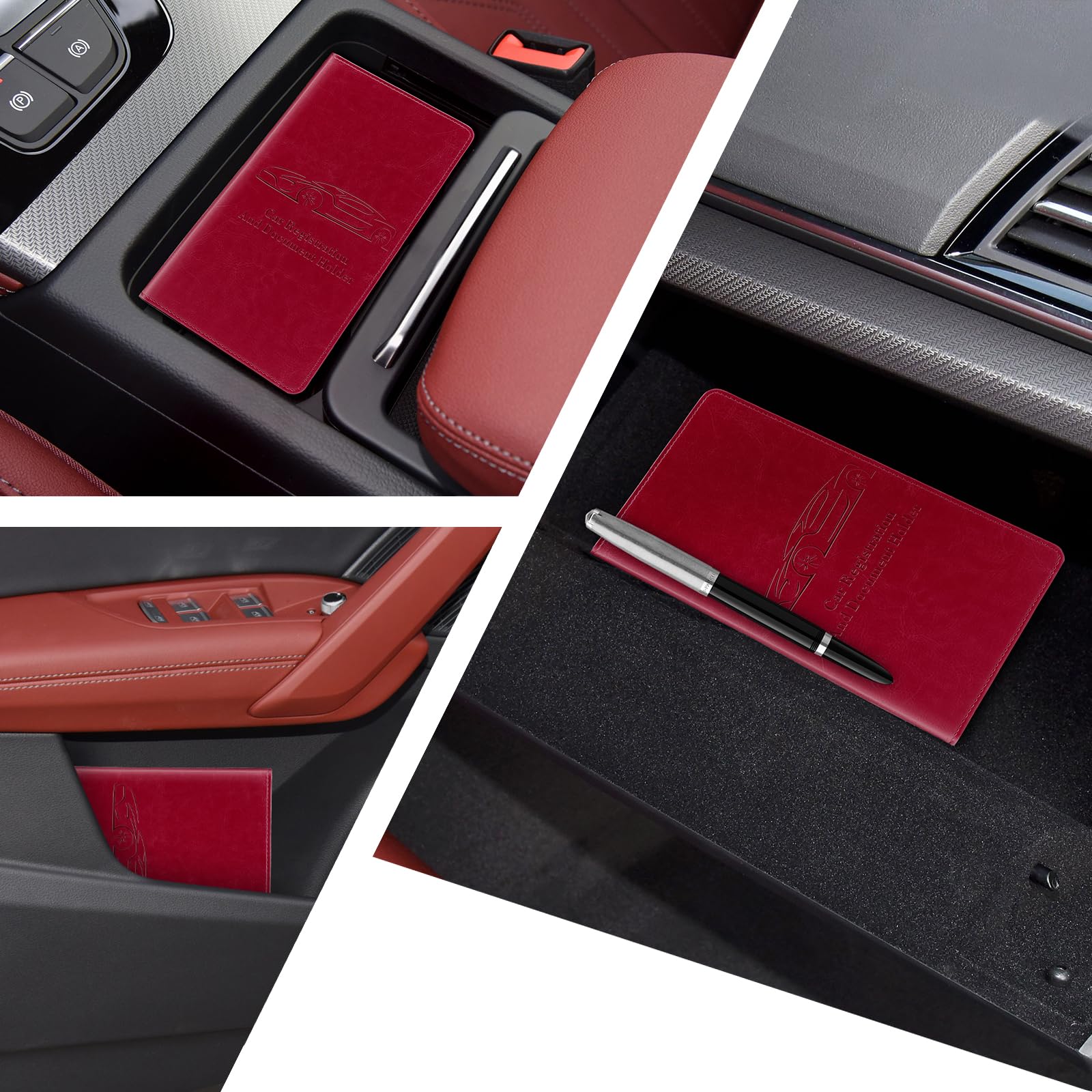 Car Registration and Insurance Card Holder for Women Men, Black Glove Box Paperwork Organizer with Magnetic Buckle for Easy Access and Protect Documents and Various Cards in Vehicle