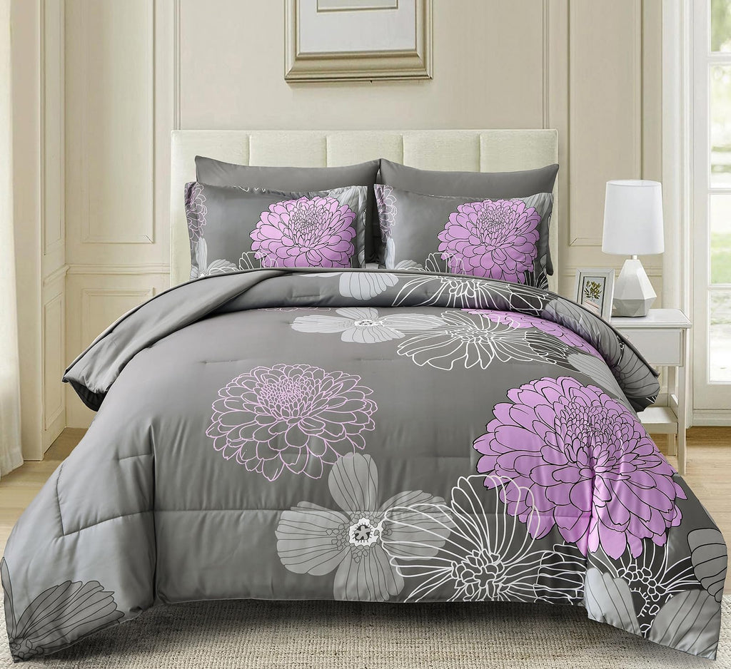 Yiran 7 Pieces Bed in a Bag Blue Floral Comforter Set Queen Size Flowers Comforter Set Soft Microfiber Bedding Set (1 Comforter 1 Flat Sheet 1 Fitted Sheet 2 Pillowshams 2 Pillowcases)