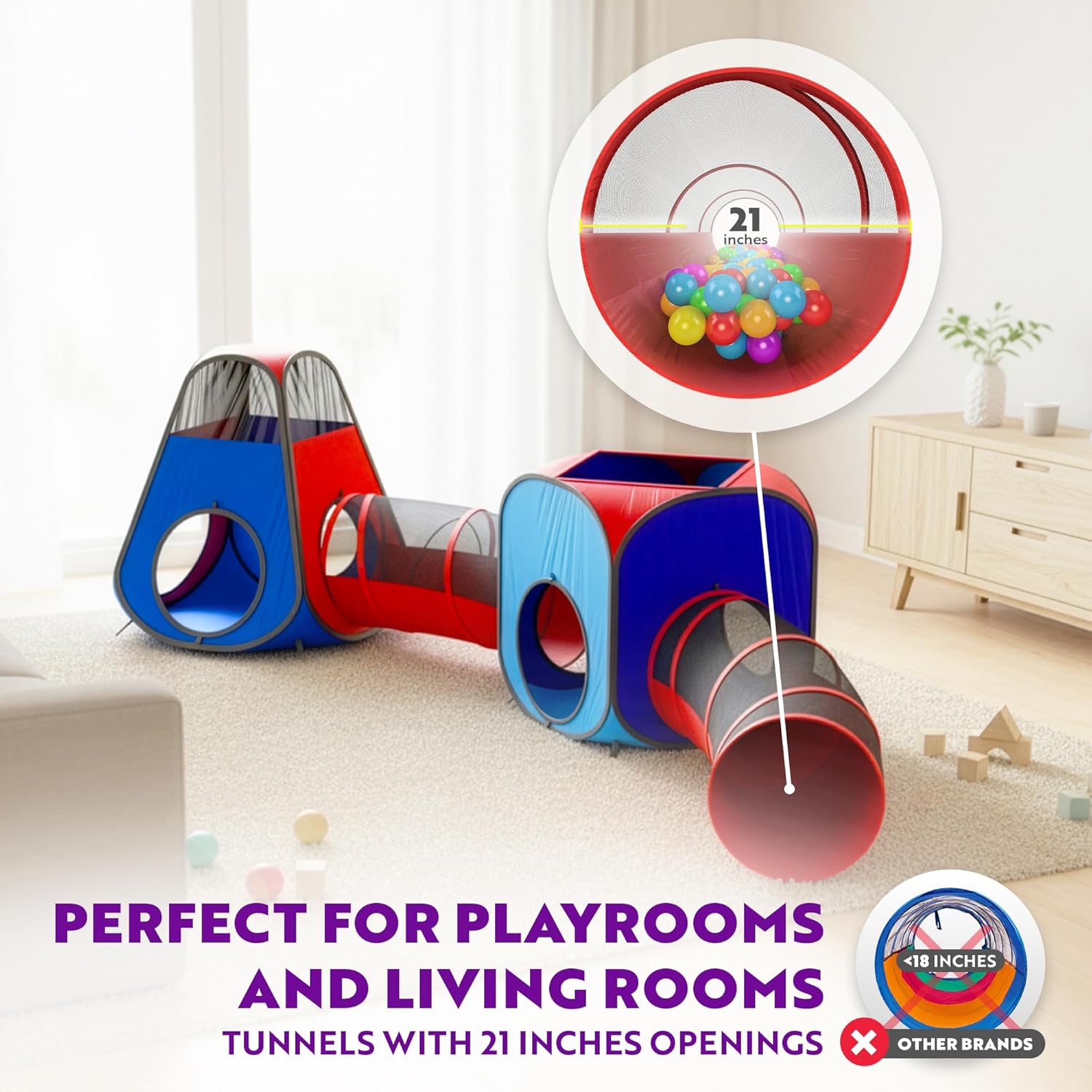 Playz 4pc Pop Up Play Tent and Tunnel Bundle for Toddlers and Kids - Indoor & Outdoor Playhouse with Storage Bag, Red & Blue