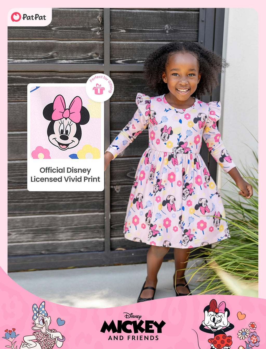 Disney Princess Frozen Elsa Minnie Mickey Stitch Ruffle Sleeve Dress A Line Long Sleeve Kids Clothes Baby to Toddler