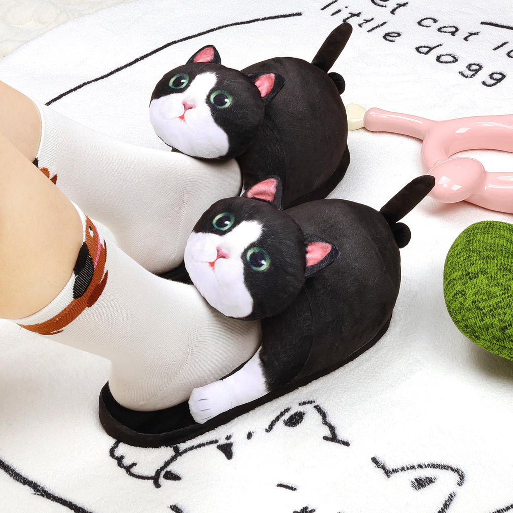 Funny Cat Slippers for Women,Fuzzy Animal Indoor House Shoes with Soft Memory Foam,Comfy Plush Warm Slip-on Slippers,Cat Gifts for Cat Lover