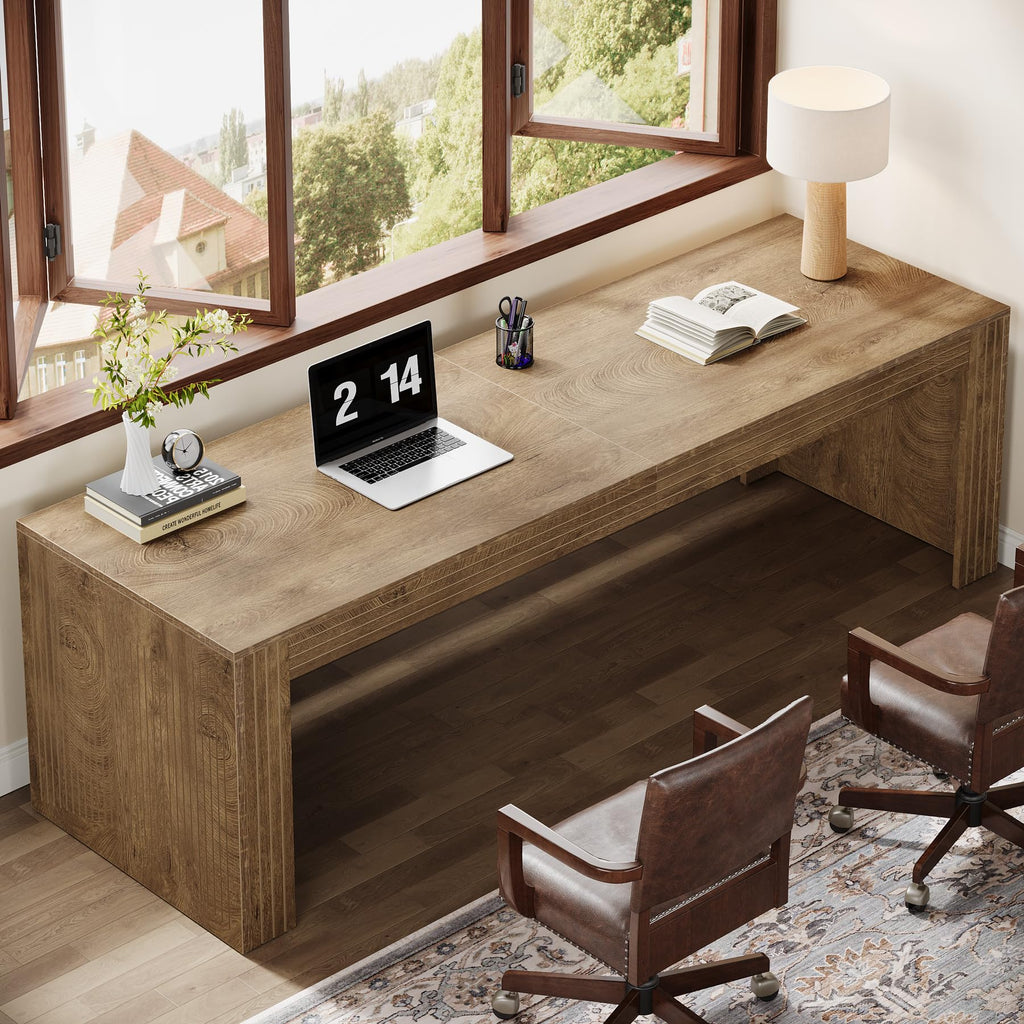 Tribesigns 79-Inch Extra Long Desk, Two Person Double Desk for Home Office, Wooden Long Computer Desk Writing Table for Office, Coffee Brown