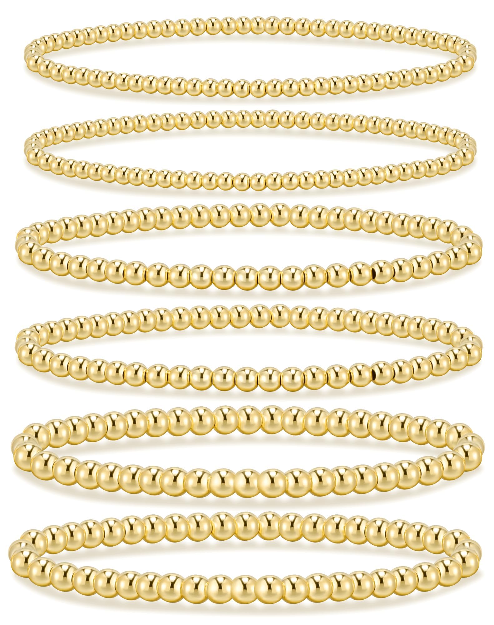adoyi Gold Bracelets for Women Waterproof, 14K Gold Plated Beaded Strand Bead Ball Bracelets stack Adjustable Jewelry Set for Gifts