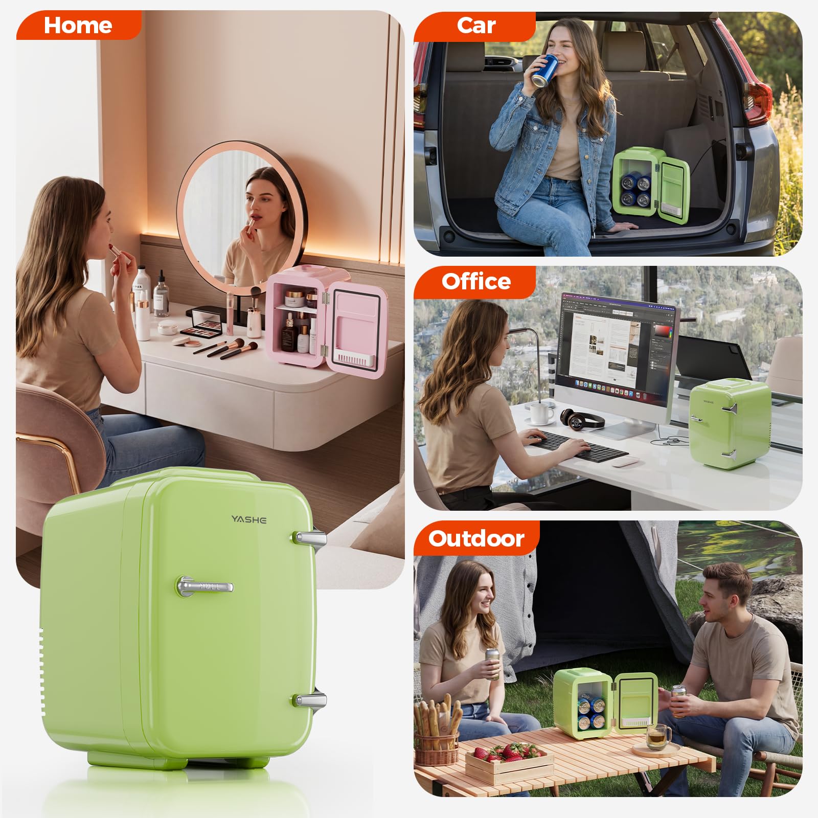 YASHE Mini Fridge, 4 Liter/6 Can Mini Makeup Fridge, 110V AC/ 12V DC Portable Thermoelectric Cooler&Warmer for Skincare, Drink, Cosmetic, Medicine, Small fridge for Bedroom, Office, Dorm, Car, Black