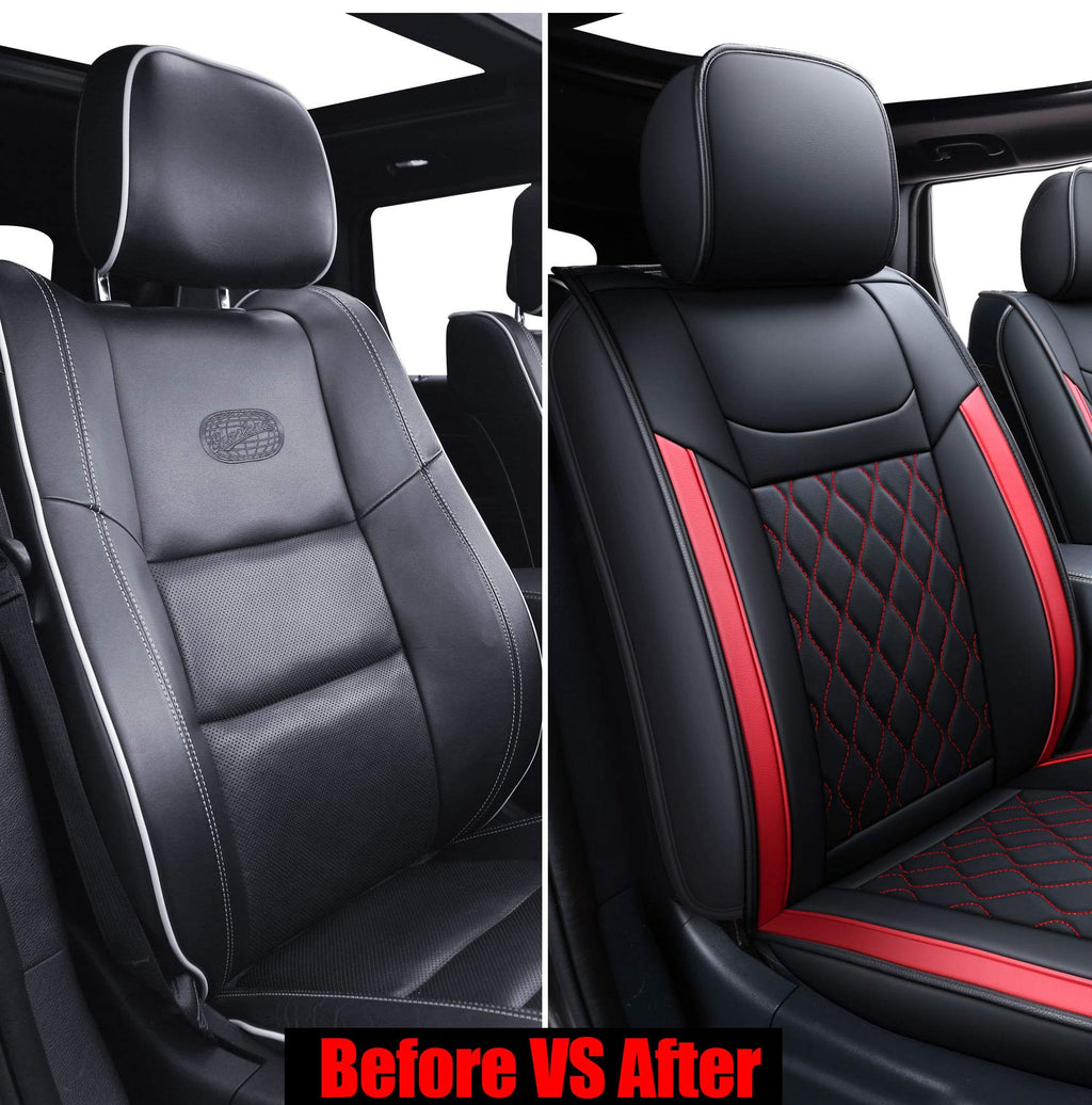 Huidasource Grand Cherokee Seat Covers, 2 Pieces Waterproof Leather Customized Car Seat Cushion Covers Protectors Compatible with Jeep Grand Cherokee 2011-2022 (2Pcs Front/Black)