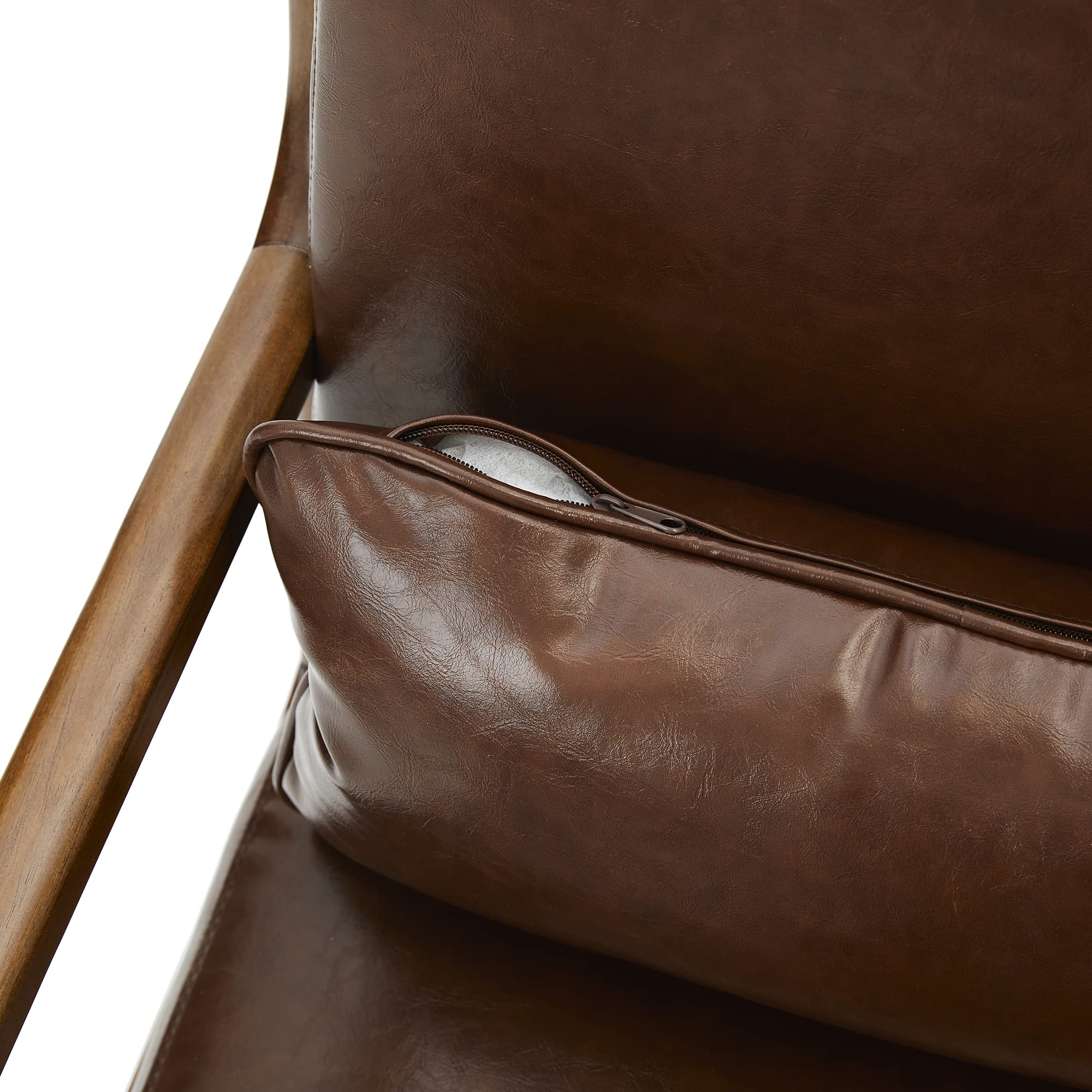 Glitzhome 2 Set Mid Century Black Accent Armchair, Single Reading Armchair PU Leather Lounge Chair with Walnut Ruberwood Frame