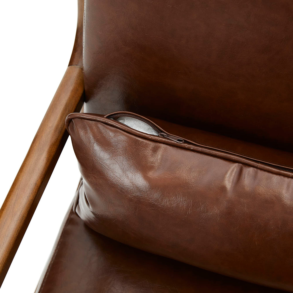 Glitzhome 2 Set Mid Century Black Accent Armchair, Single Reading Armchair PU Leather Lounge Chair with Walnut Ruberwood Frame