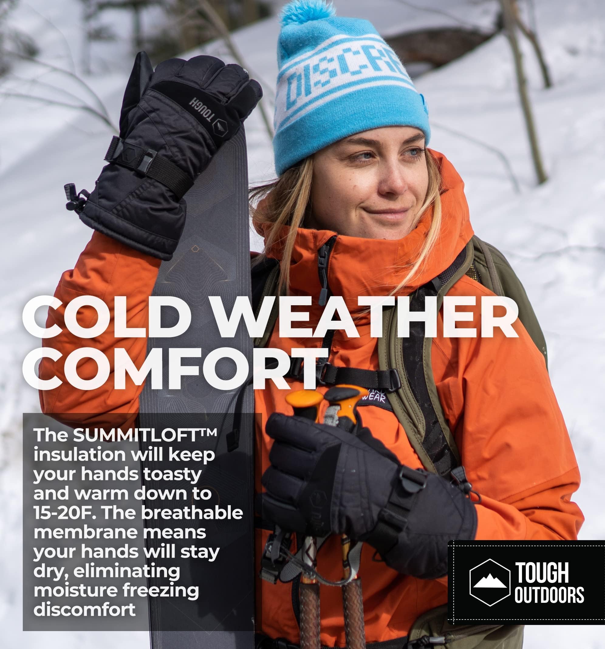 Tough Outdoors Waterproof Gloves Women - Ski Gloves Men - Warm for Winter Cold Weather Snow & Snowboarding - Men's Women's