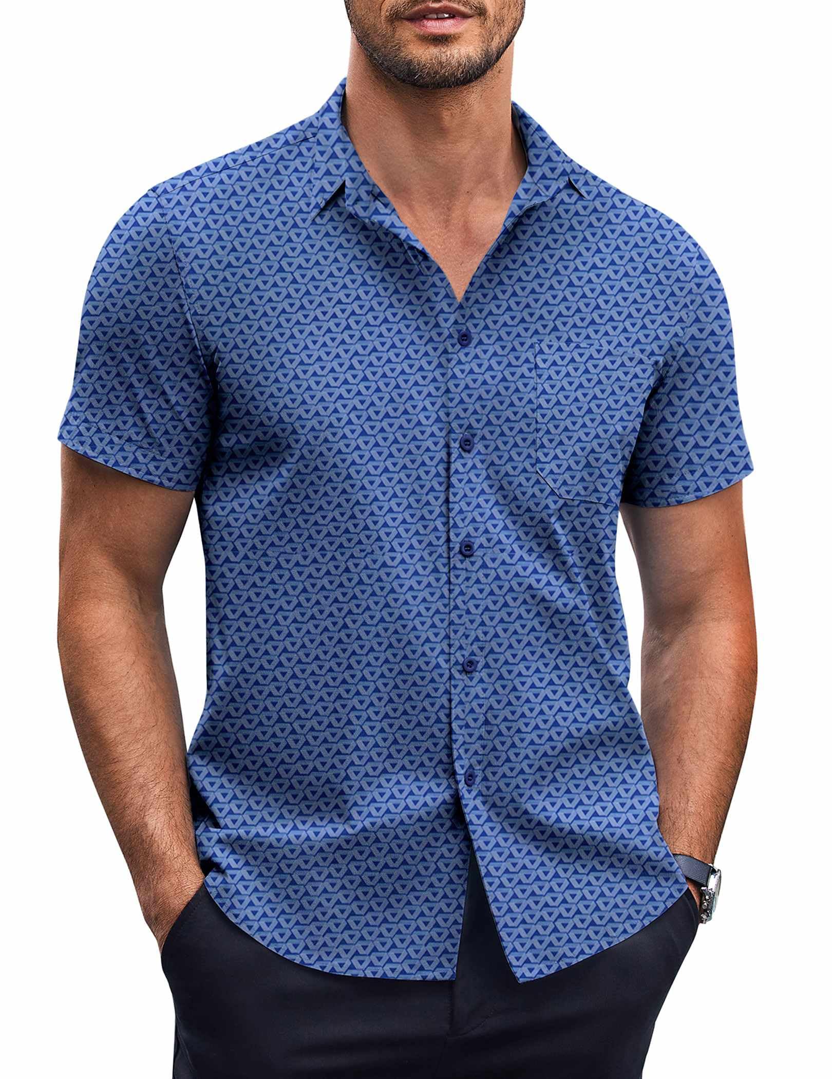 COOFANDY Mens Short Sleeve Button Down Shirts Wrinkle Free Dress Shirts Casual Polka Dot Print Shirt with Pocket