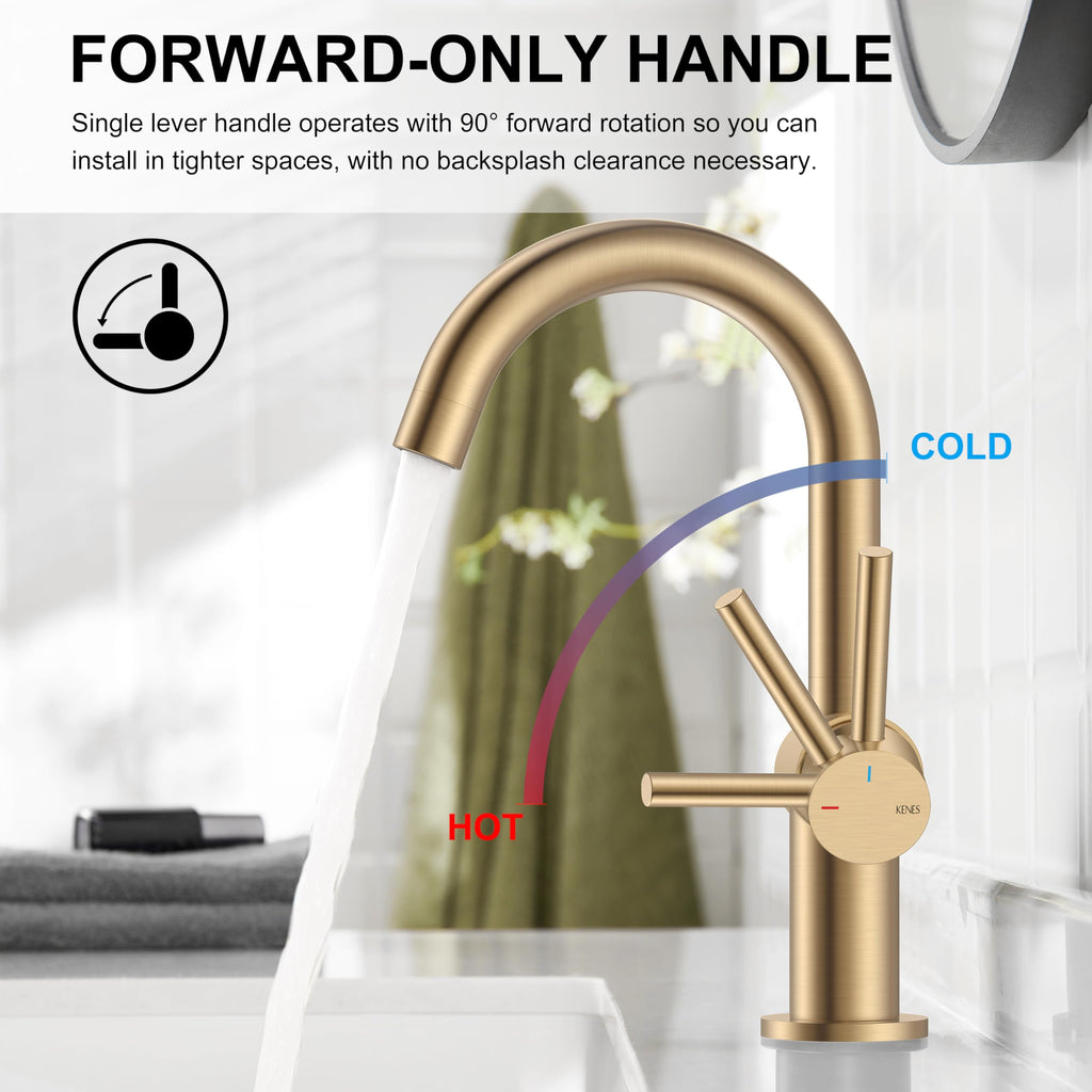 KENES Black and Gold Single Handle Bathroom Sink Faucet, Modern Prep Wet Bar Sink Faucet with Drain Assembly & Deck Plate, Vanity Faucets for Farmhouse RV Camper Utility, KE-9005B-BG