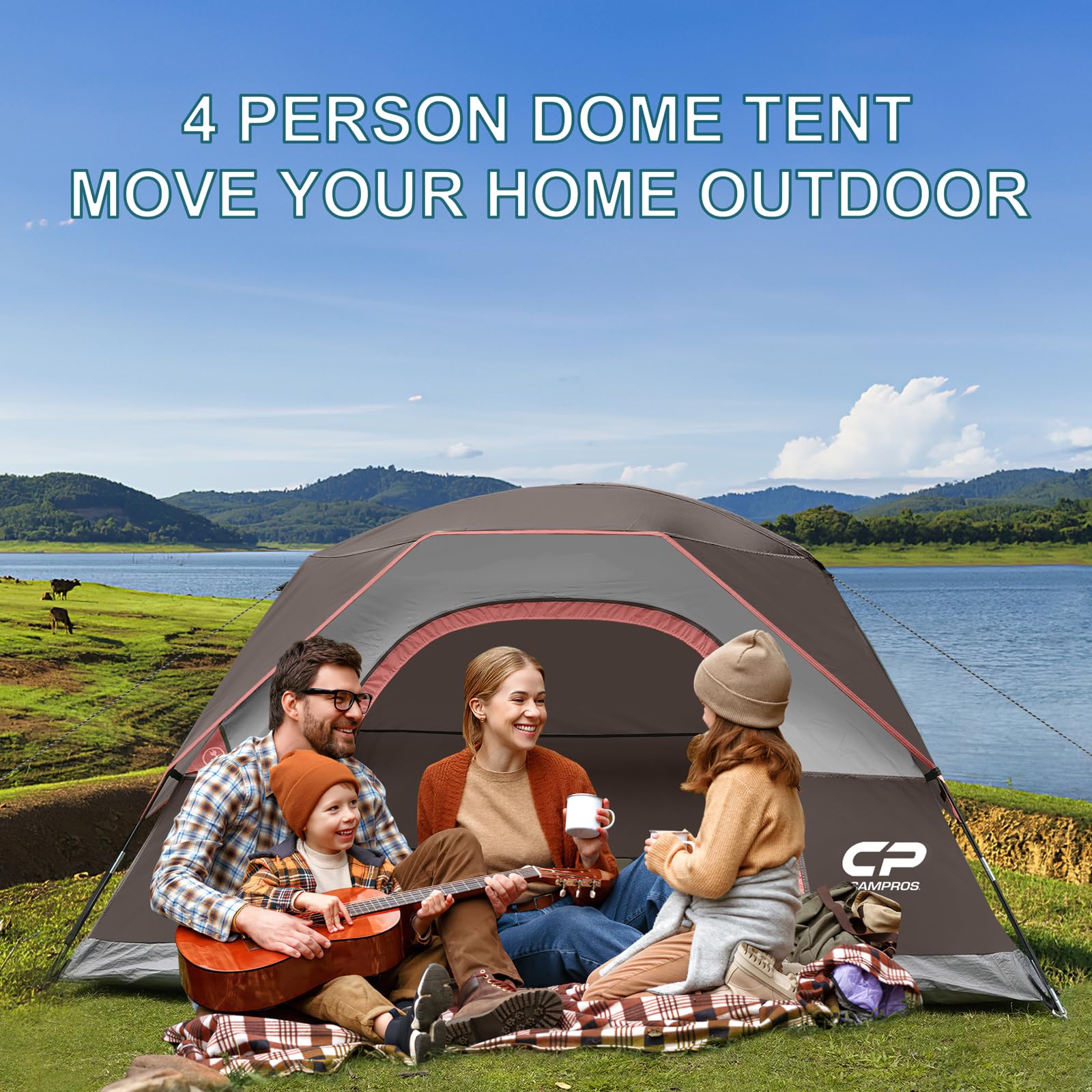 CAMPROS CP Camping Tent 2/4/6 Person, Waterproof Windproof Double Layer Dome Tent, Easy Setup with Large Mesh Windows & Wide Door for Outdoor Camping Backyard