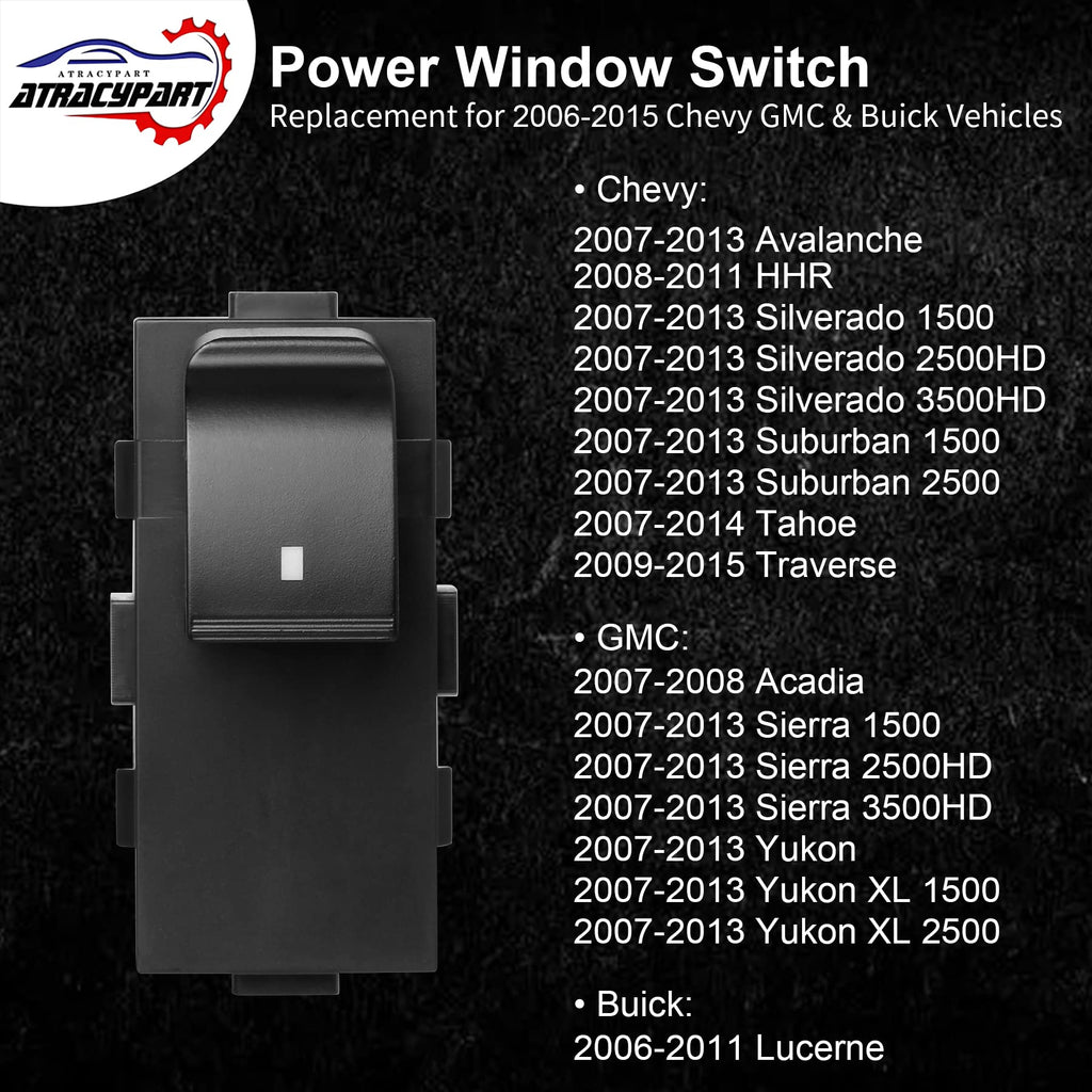 Power Window Switch Passenger Front Right, Rear Left or Right | Window Buttons | Fits GMC Acadia, Sierra, Chevy Silverado, Tahoe & More Year Model 2006-2015 | #22895545, 15888174