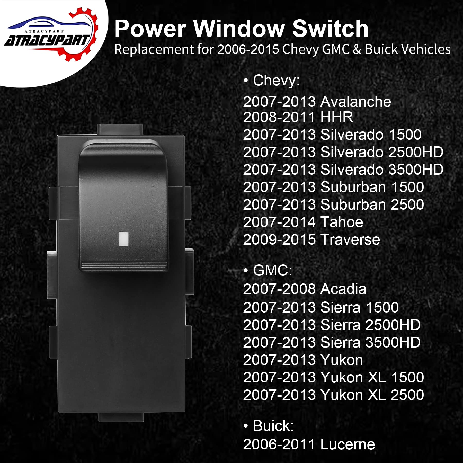 Power Window Switch Passenger Front Right, Rear Left or Right | Window Buttons | Fits GMC Acadia, Sierra, Chevy Silverado, Tahoe & More Year Model 2006-2015 | #22895545, 15888174
