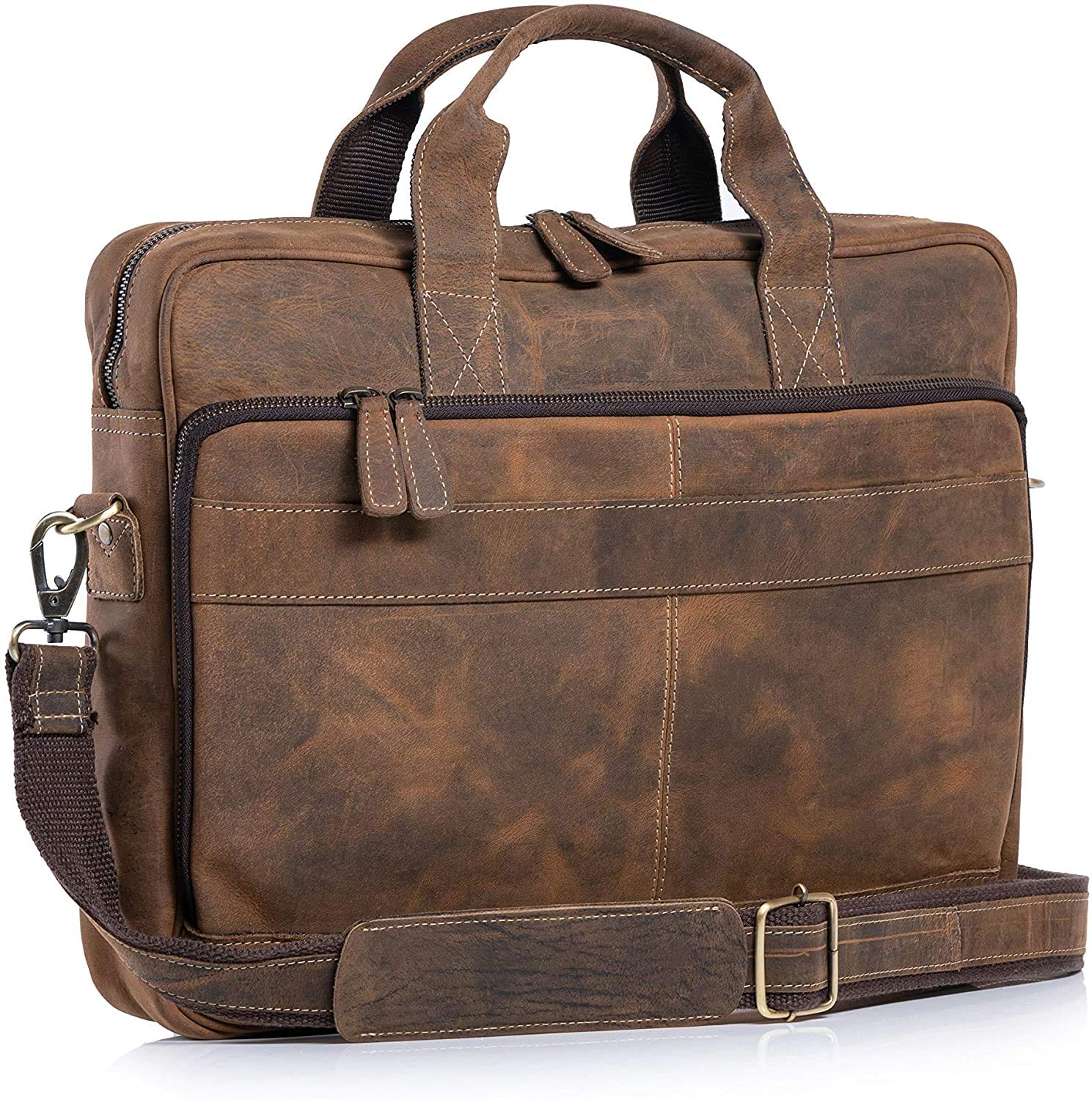 Leather briefcase 18 Inch Laptop Messenger Bags for Men and Women Best Office briefcase Satchel Bag (Black)